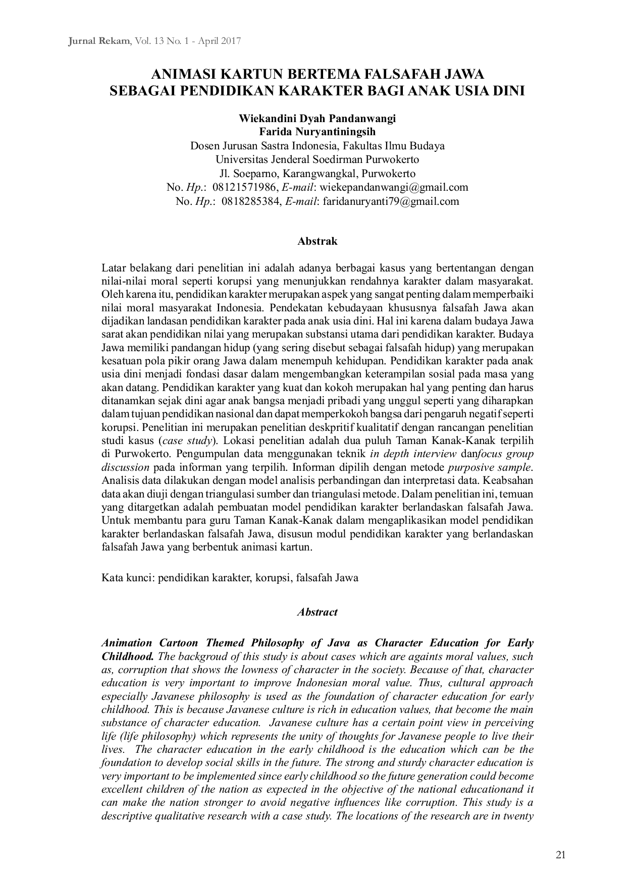 JURIS Animasi Kartun Bertema Falsafah Jawa sebagai Pendidikan Karakter Bagi Anak Usia Dini