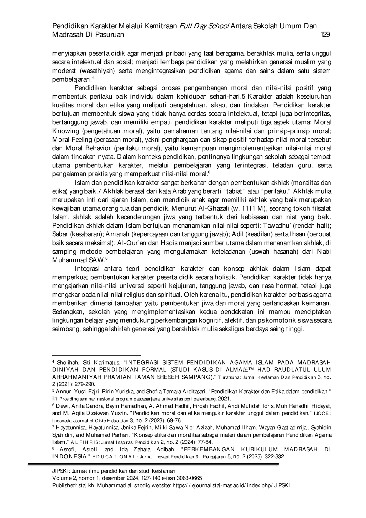 JURIS Pendidikan Karakter Melalui Kemitraan Full Day School Antara Sekolah Umum Dan Madrasah Di Pasuruan