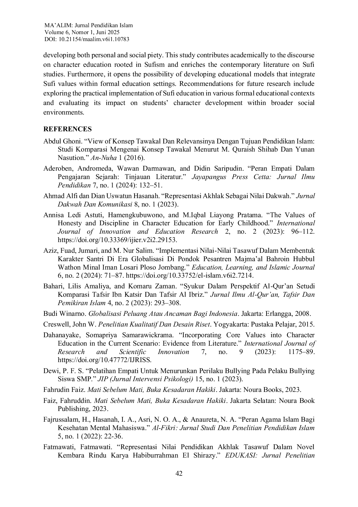 JURIS Sufism Education as a Strategy for Developing Social and Religious Character A Literature Review of the Book Mati Sebelum Mati Buka Kesadaran Hakiki