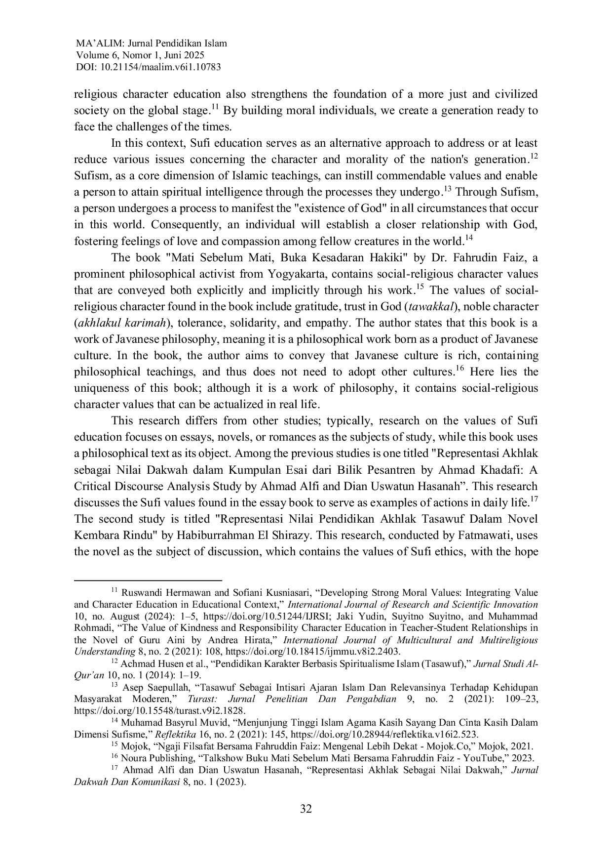 JURIS Sufism Education as a Strategy for Developing Social and Religious Character A Literature Review of the Book Mati Sebelum Mati Buka Kesadaran Hakiki