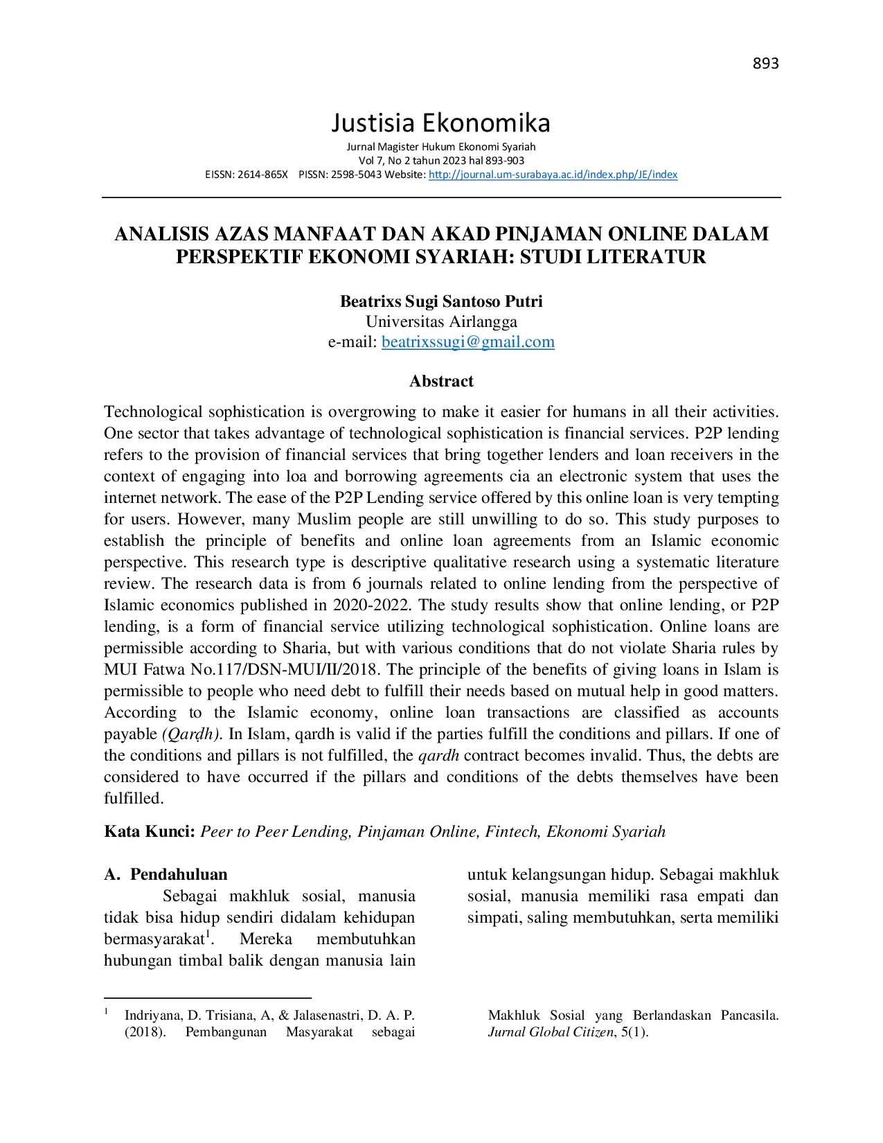 JURIS Analisis Azas Manfaat dan Akad Pinjaman Online dalam Perspektif Ekonomi Syariah Studi Literatur