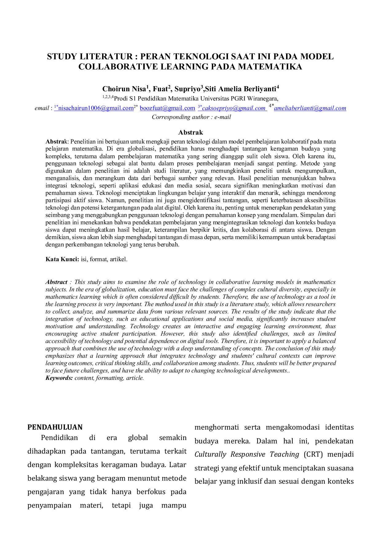 JURIS Study Literatur Peran Teknologi Saat Ini pada Model Collaborative Learning pada Matematika