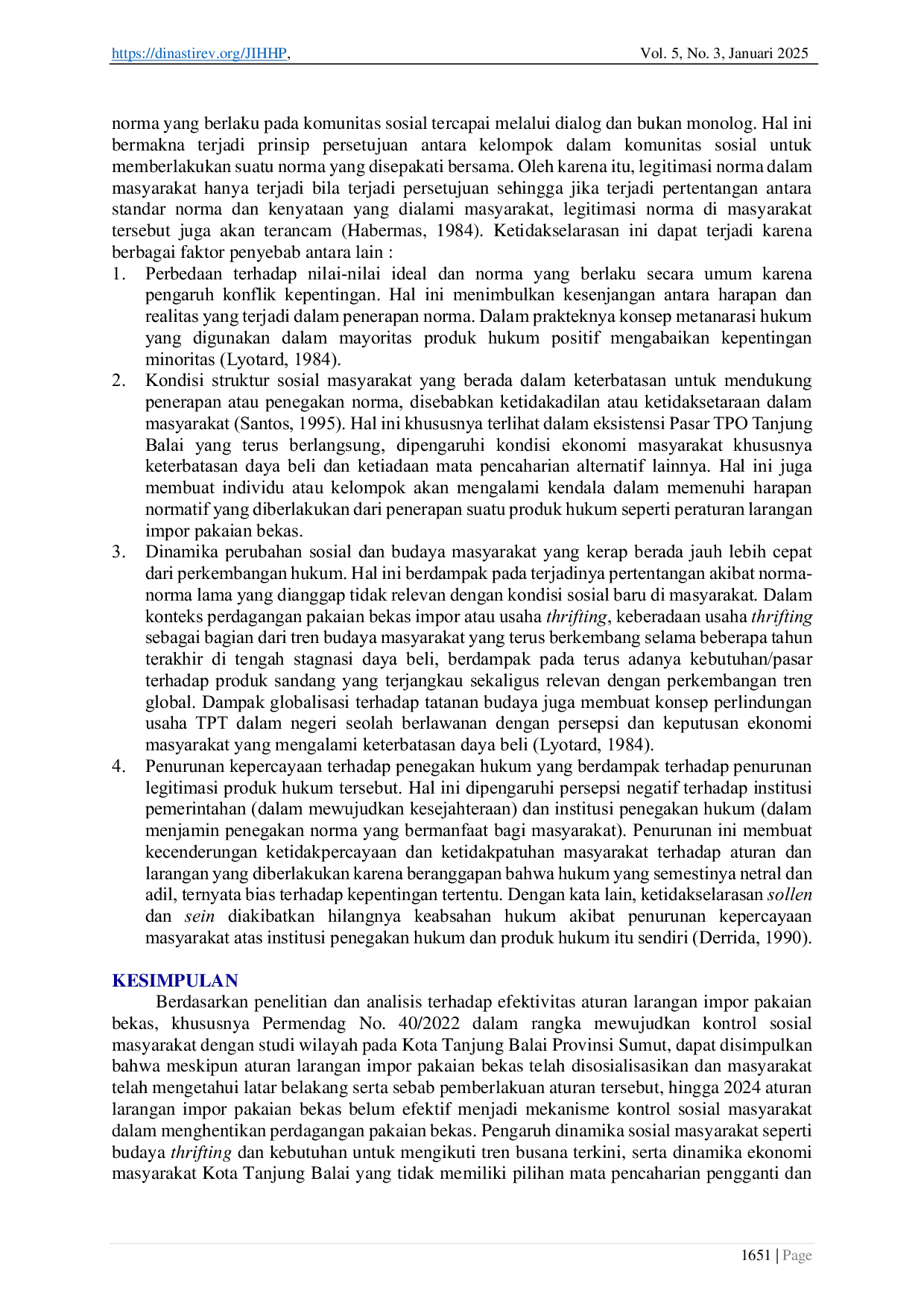JURIS Efektivitas Hukum Terkait Kontrol Sosial Larangan Impor Pakaian Bekas di Kota Tanjung Balai