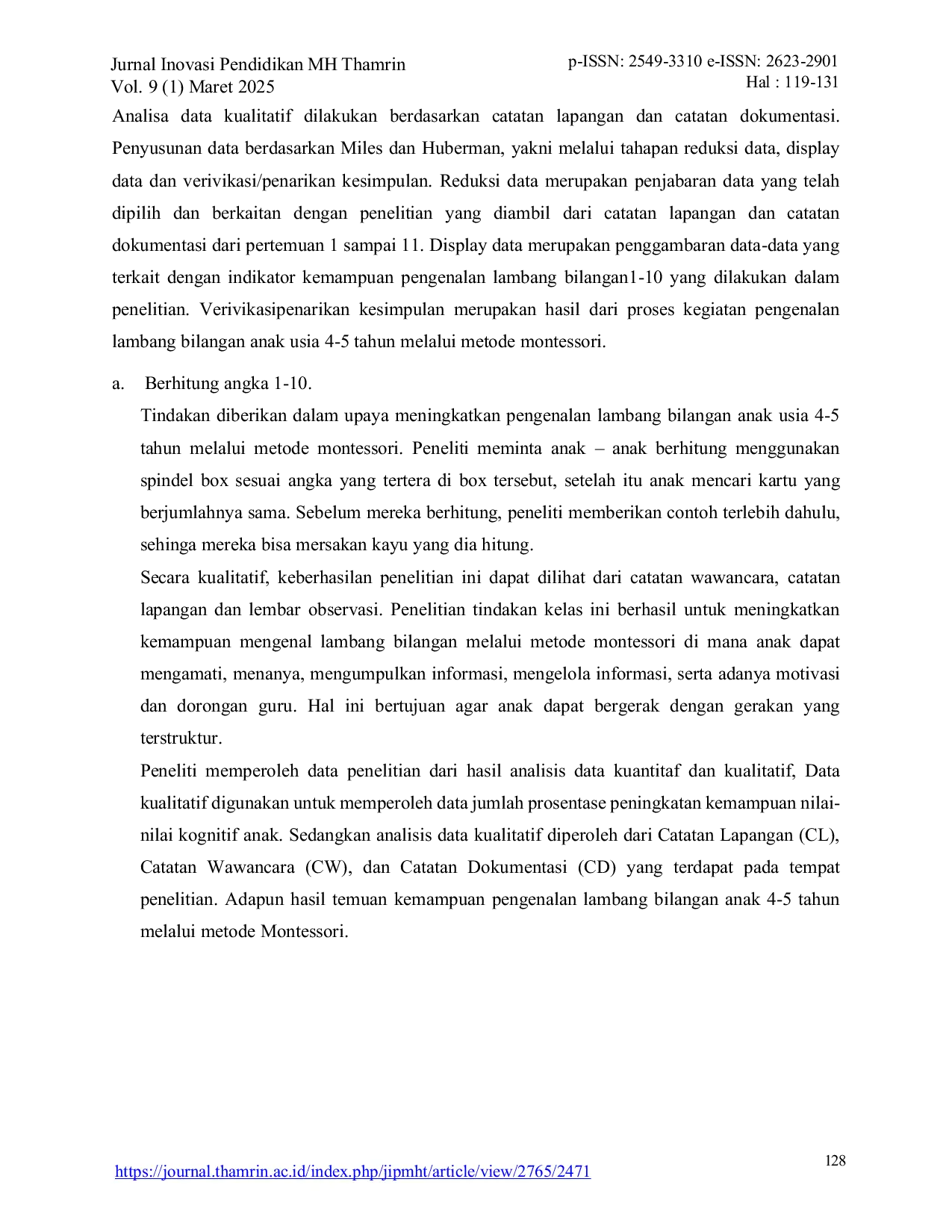 JURIS The Use of Montessori Learning Media in Introducing Number Symbol Concepts to Children Aged 4 5 Classroom Action Research at Marie Joseph Kindergarten Jakarta