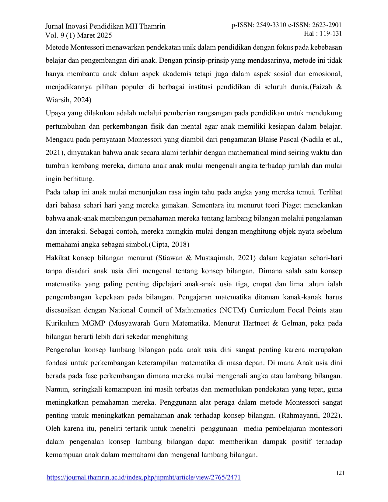 JURIS The Use of Montessori Learning Media in Introducing Number Symbol Concepts to Children Aged 4 5 Classroom Action Research at Marie Joseph Kindergarten Jakarta