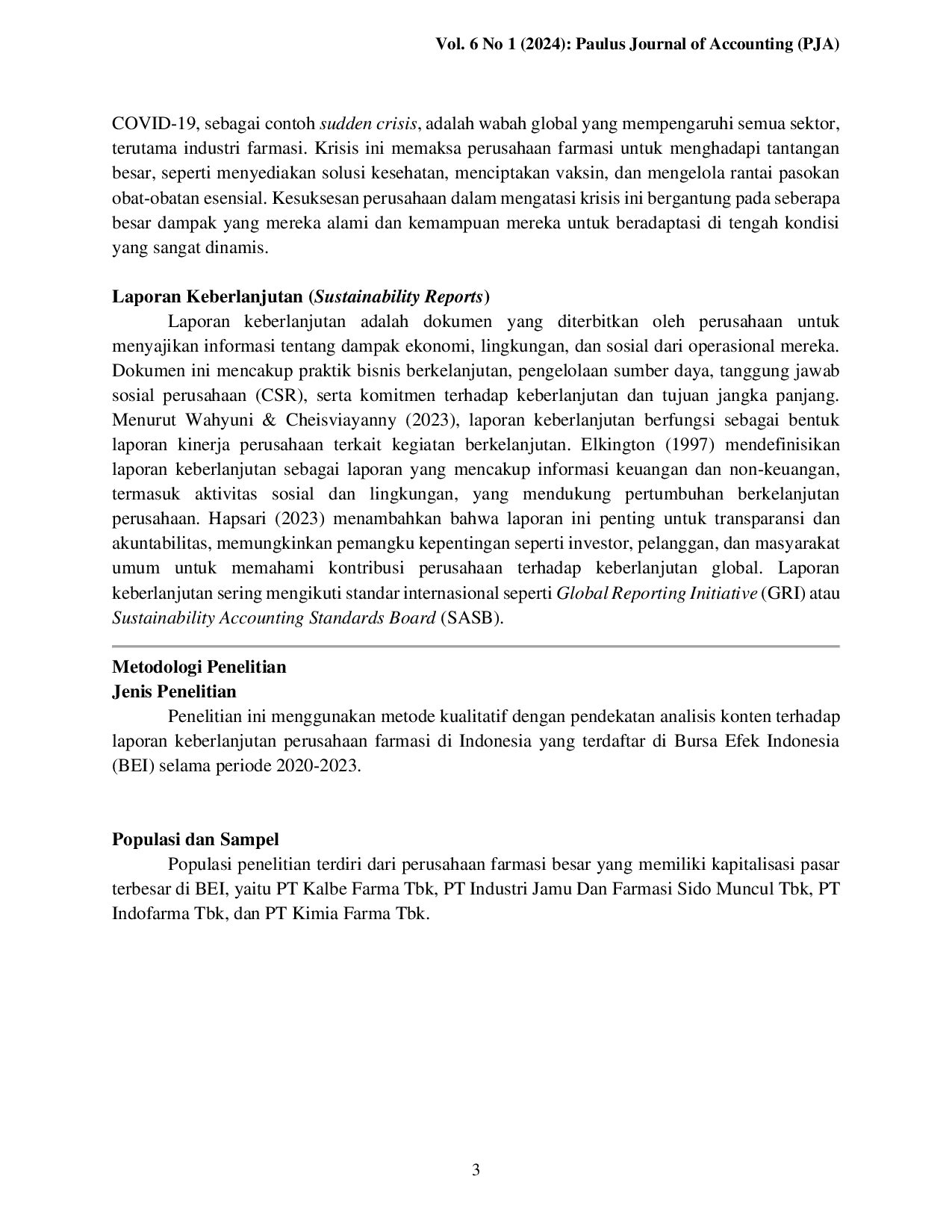 JURIS Dari Krisis ke Komitmen Evaluasi Perubahan dalam Laporan Keberlanjutan Perusahaan Farmasi Periode 2020 2023