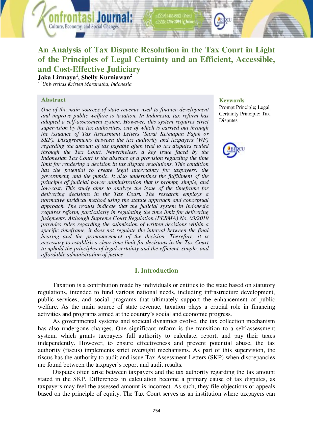 JURIS An Analysis of Tax Dispute Resolution in the Tax Court in Light of the Principles of Legal Certainty and an Efficient Accessible and Cost Effective Judiciary