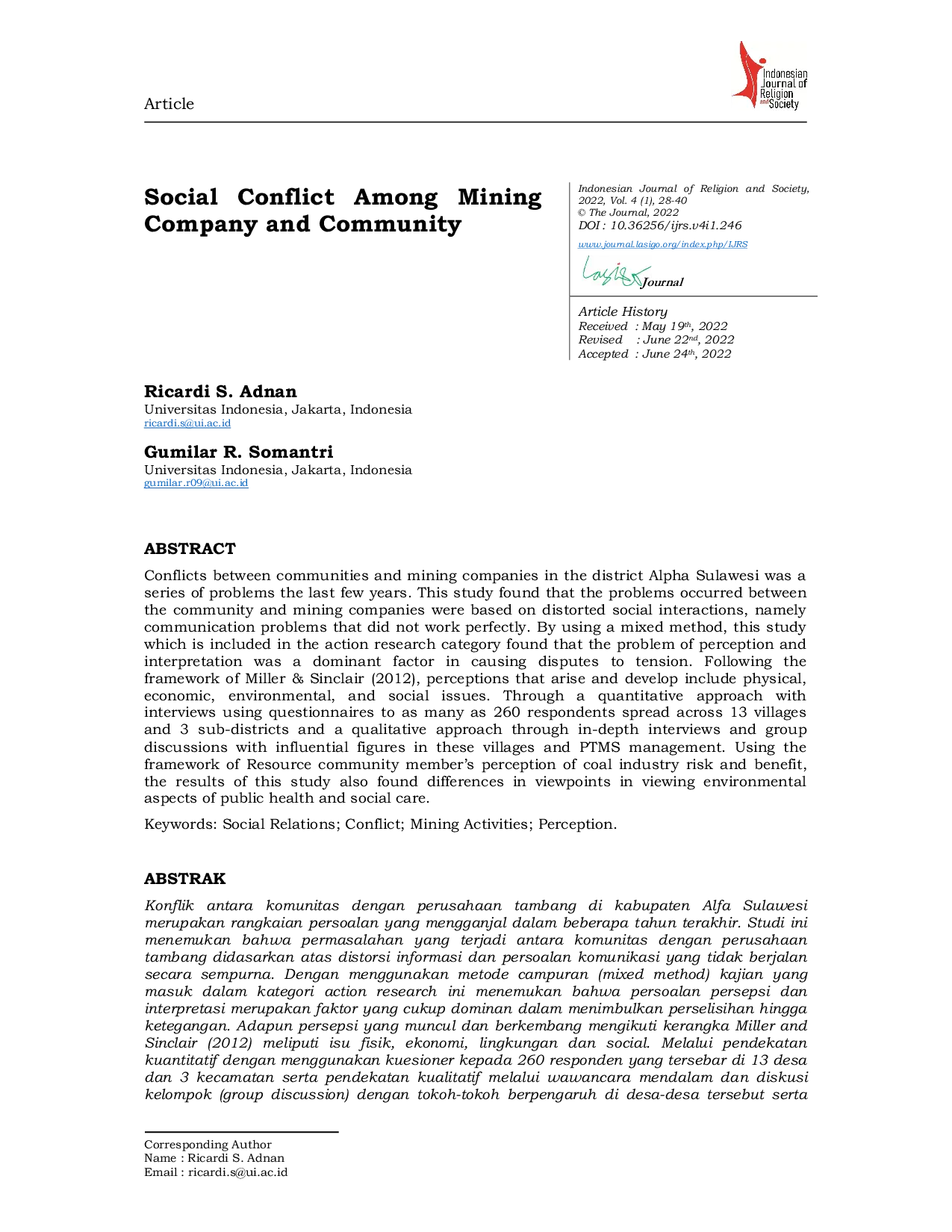 JURIS Social Conflict among Mining Company and Community