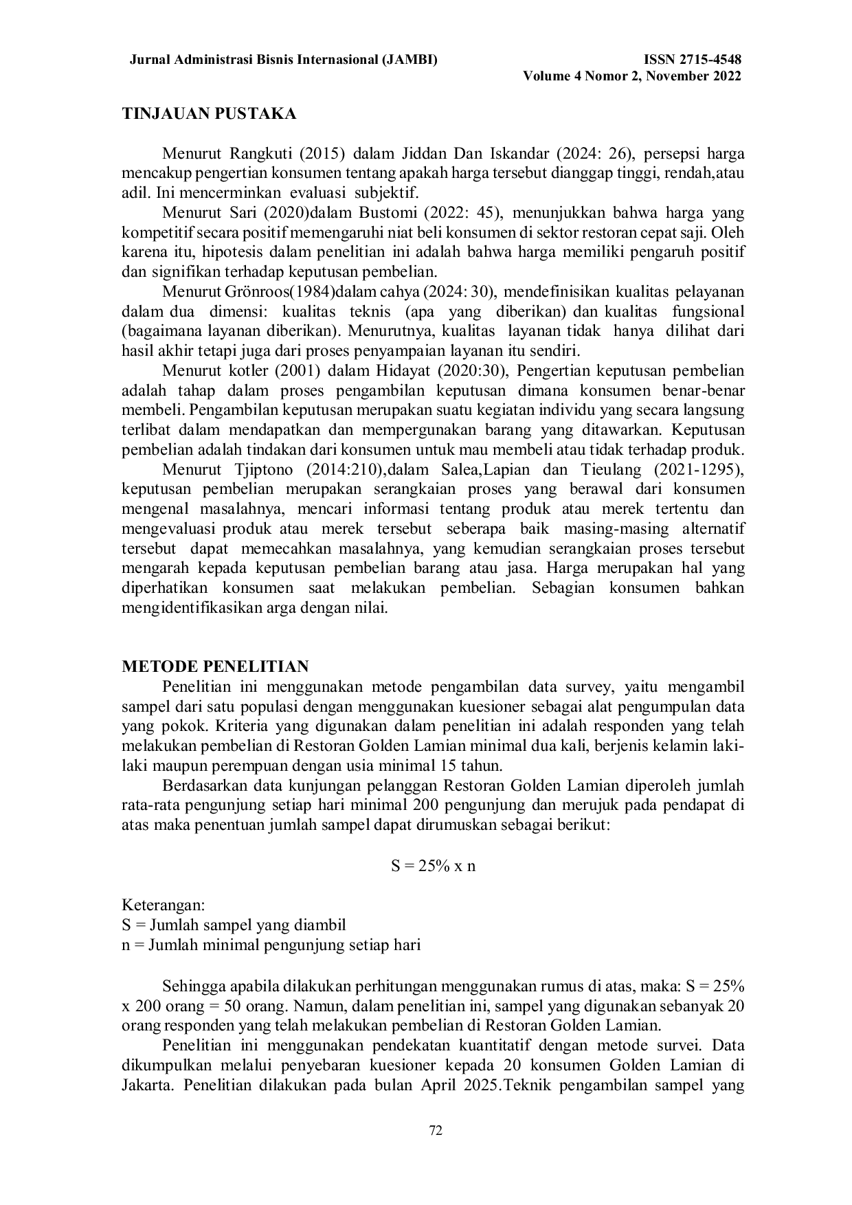 JURIS Pengaruh Harga Terhadap Keputusan Pembelian Konsumen Pada Restoran Golden Lamian