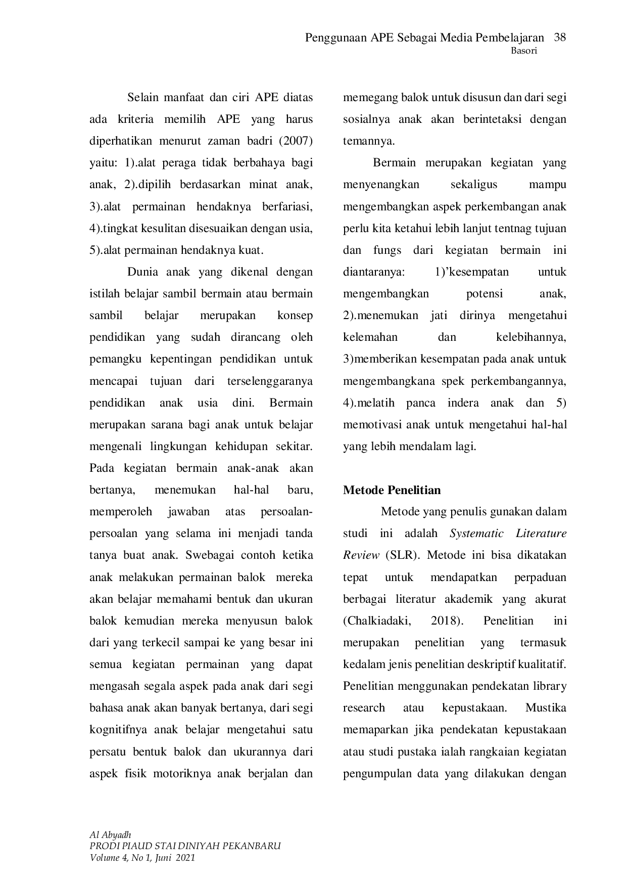 JURIS Penggunaan Ape Sebagai Media Pembelajaran Untuk Anak Usia Dini