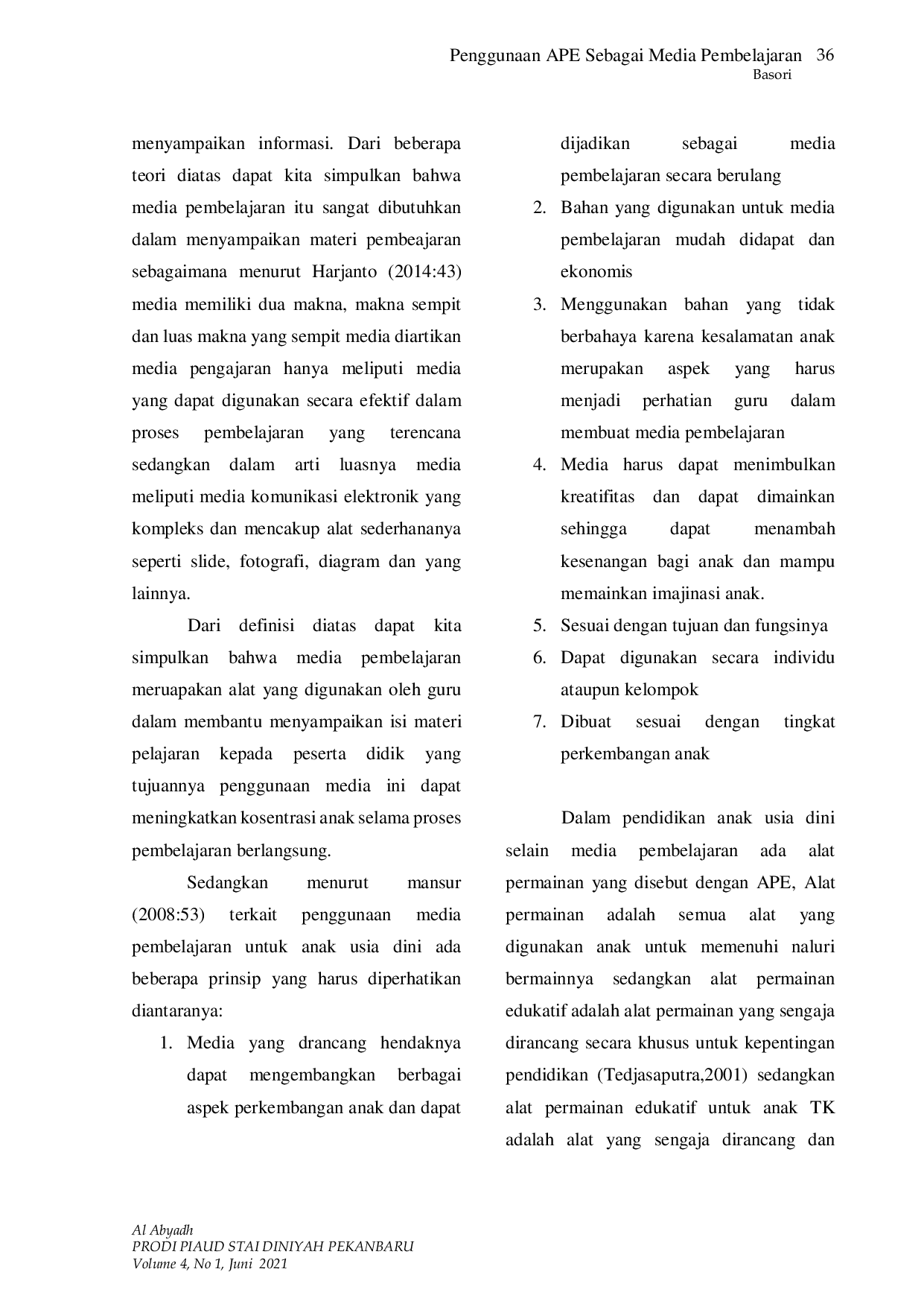 JURIS Penggunaan Ape Sebagai Media Pembelajaran Untuk Anak Usia Dini