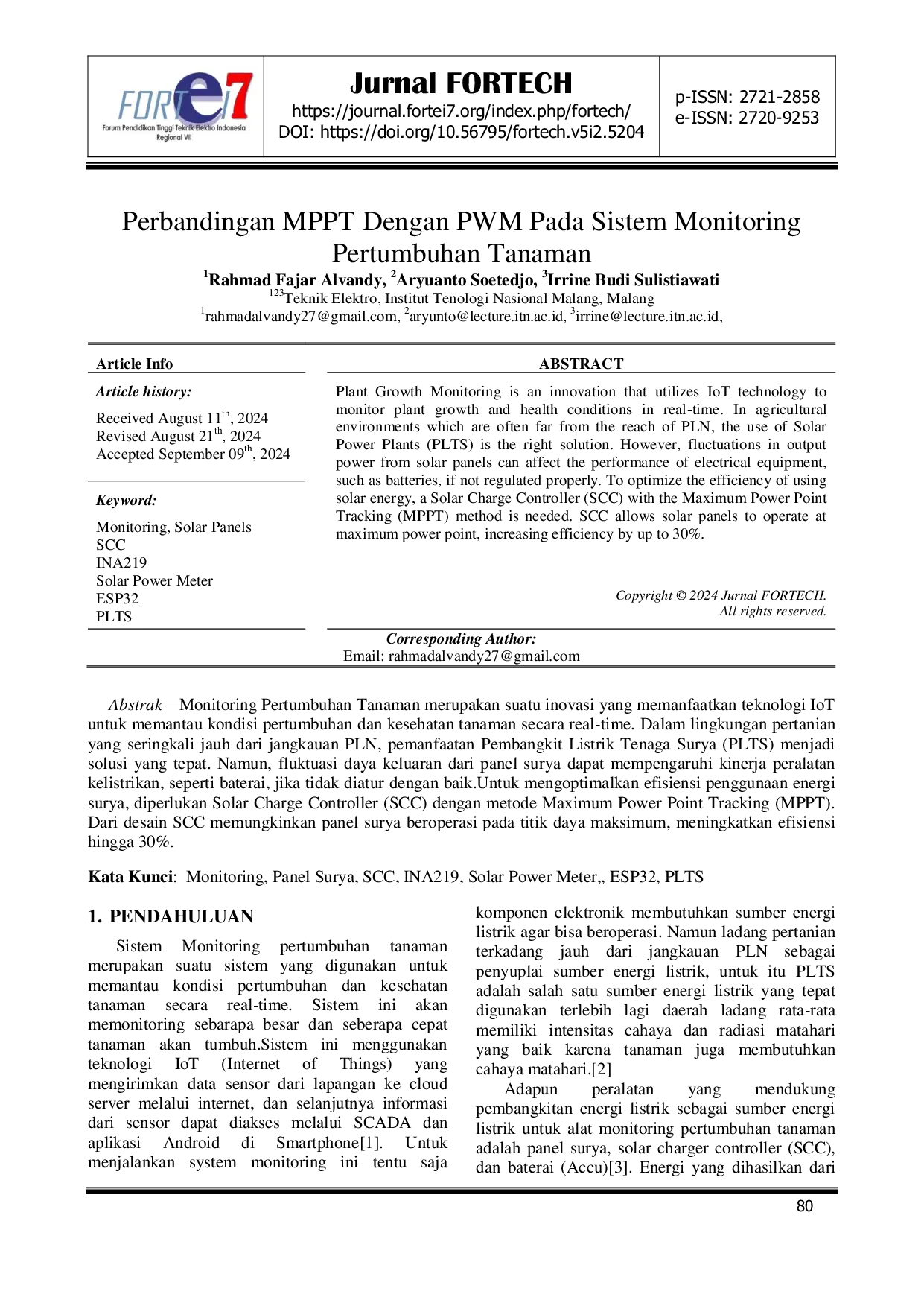 JURIS Perbandingan MPPT Dengan PWM Pada Sistem Monitoring Pertumbuhan Tanaman