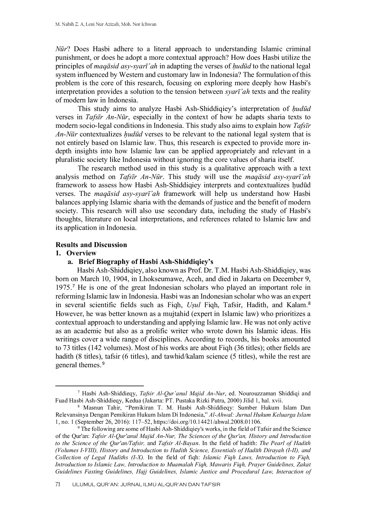 JURIS Contextualization of the Hudud Verse in Tafsir An Nur The Maqasid Asy Syari ah Approach in Indonesia