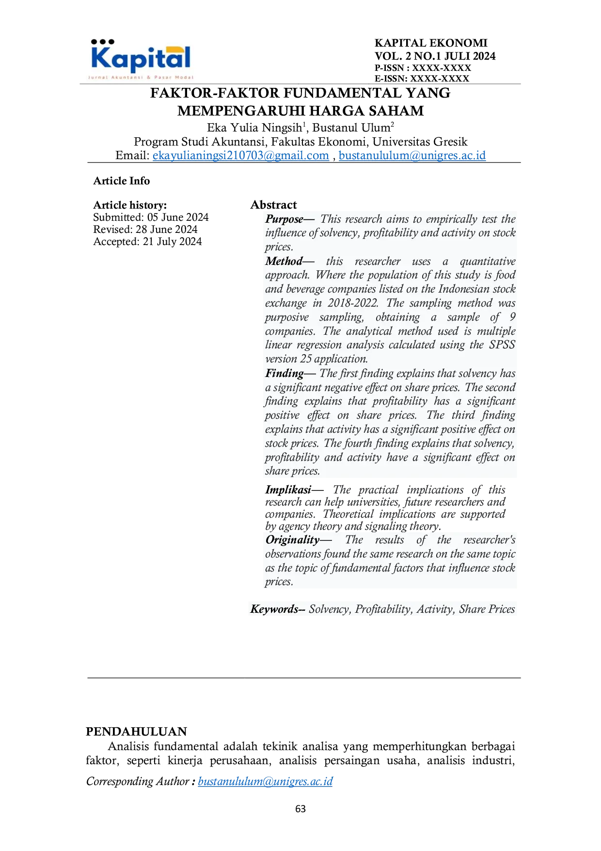 JURIS Faktor Faktor Fundamental yang Mempengaruhi Harga Saham