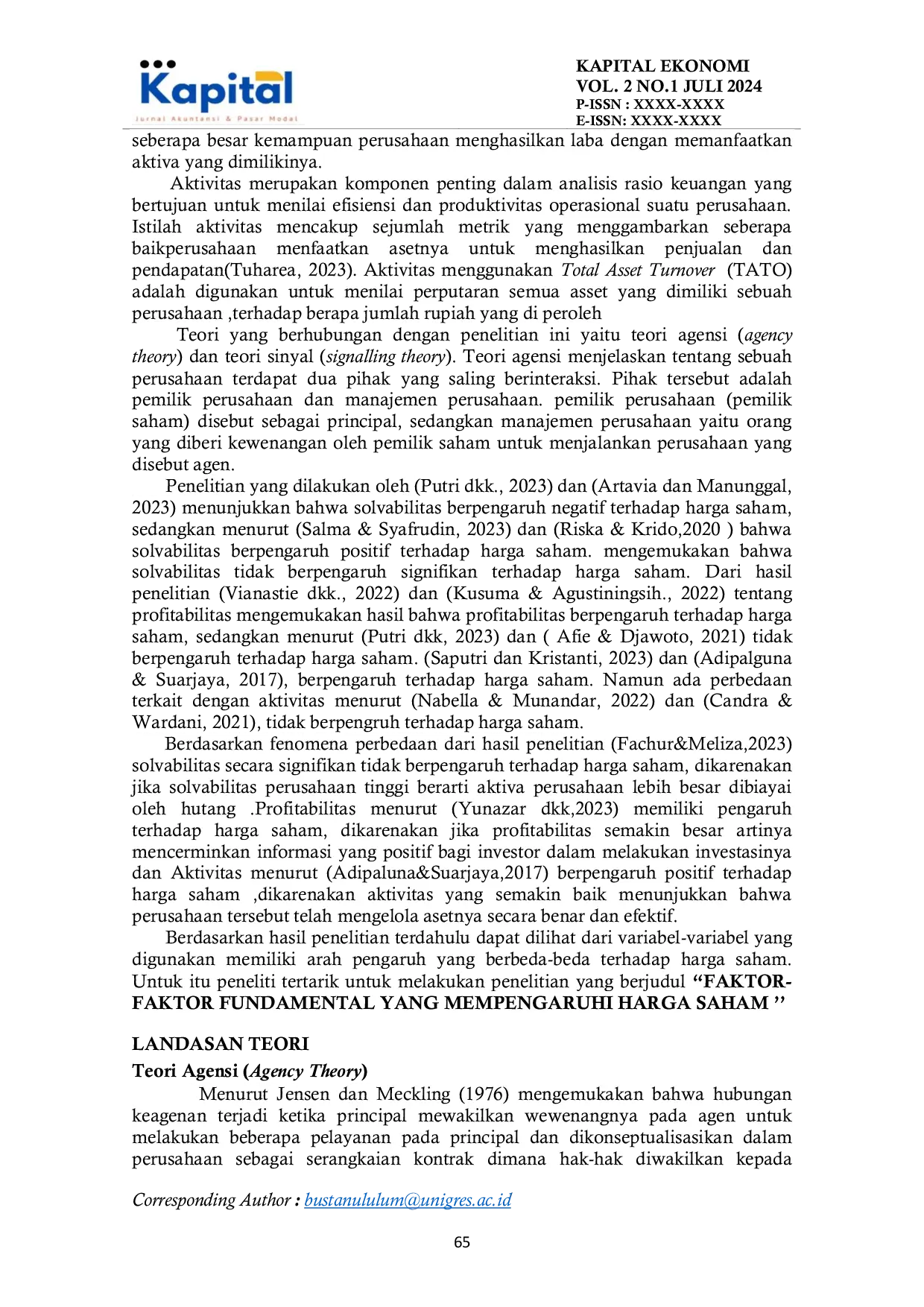 JURIS Faktor Faktor Fundamental yang Mempengaruhi Harga Saham