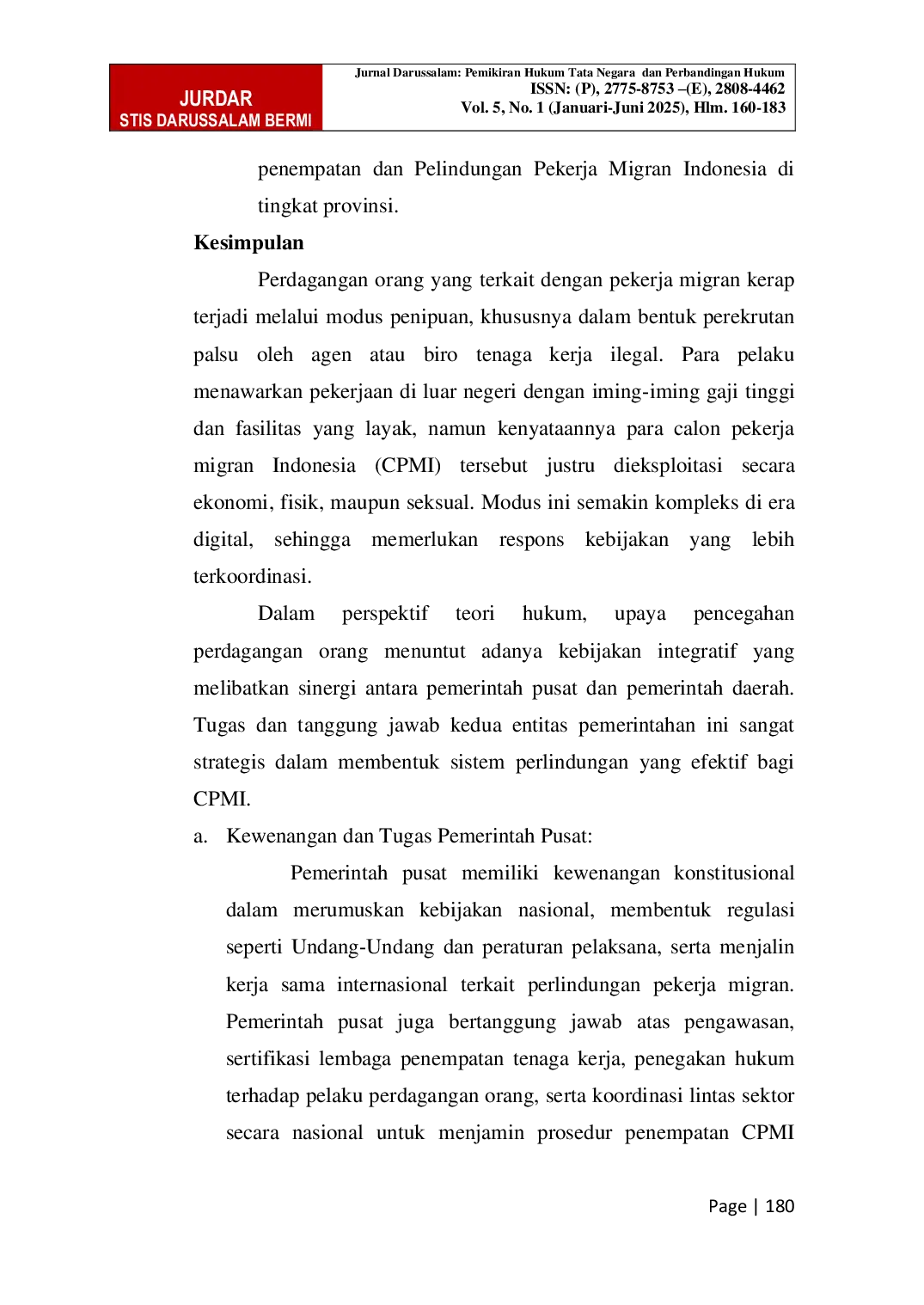 JURIS Model Kebijakan Integratif Pemerintah Pusat Dan Daerah Dalam Perlindungan Calon Pekerja Migran Indonesia Untuk Mencegah Perdagangan Orang