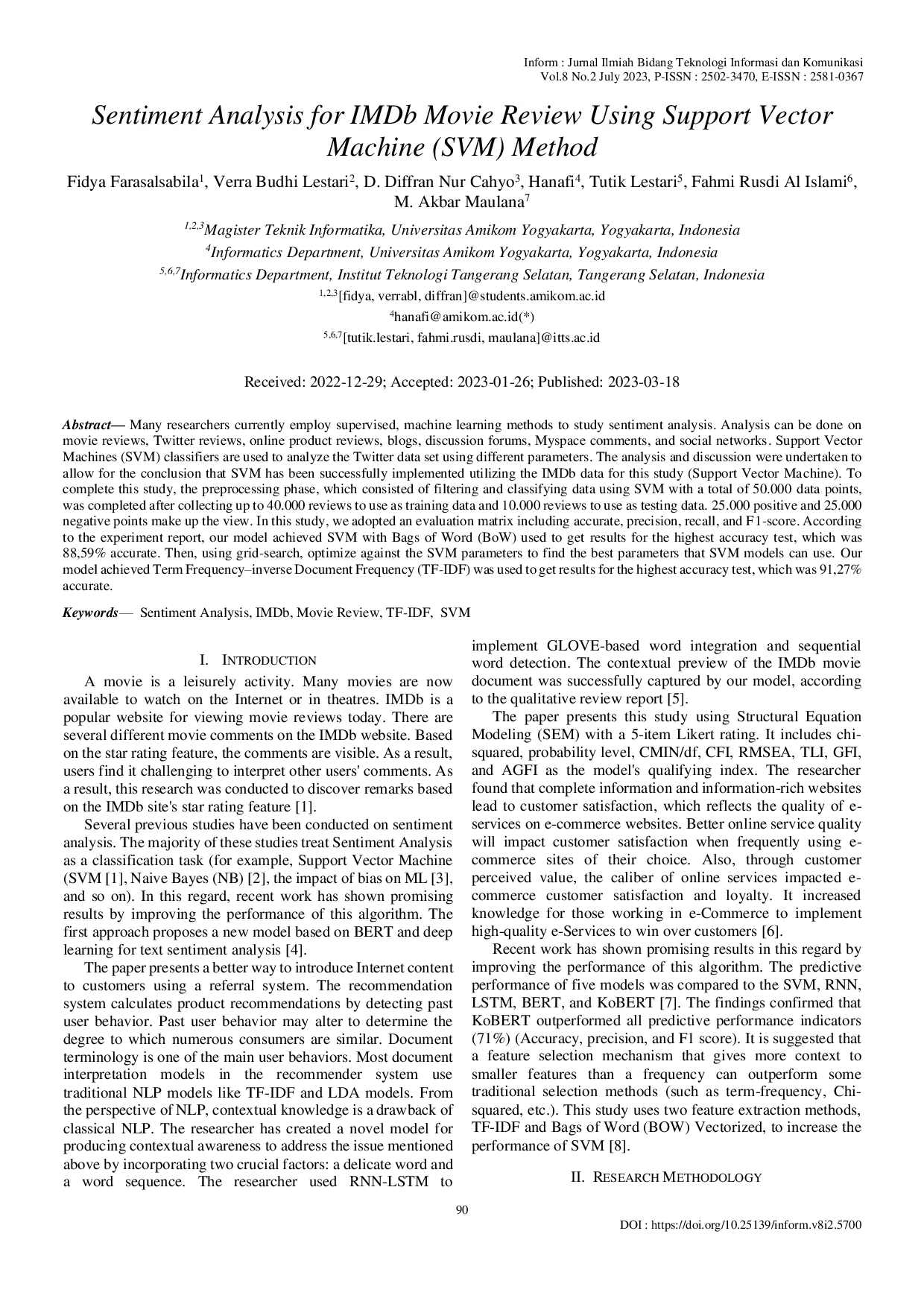 JURIS Sentiment Analysis for IMDb Movie Review Using Support Vector Machine SVM Method