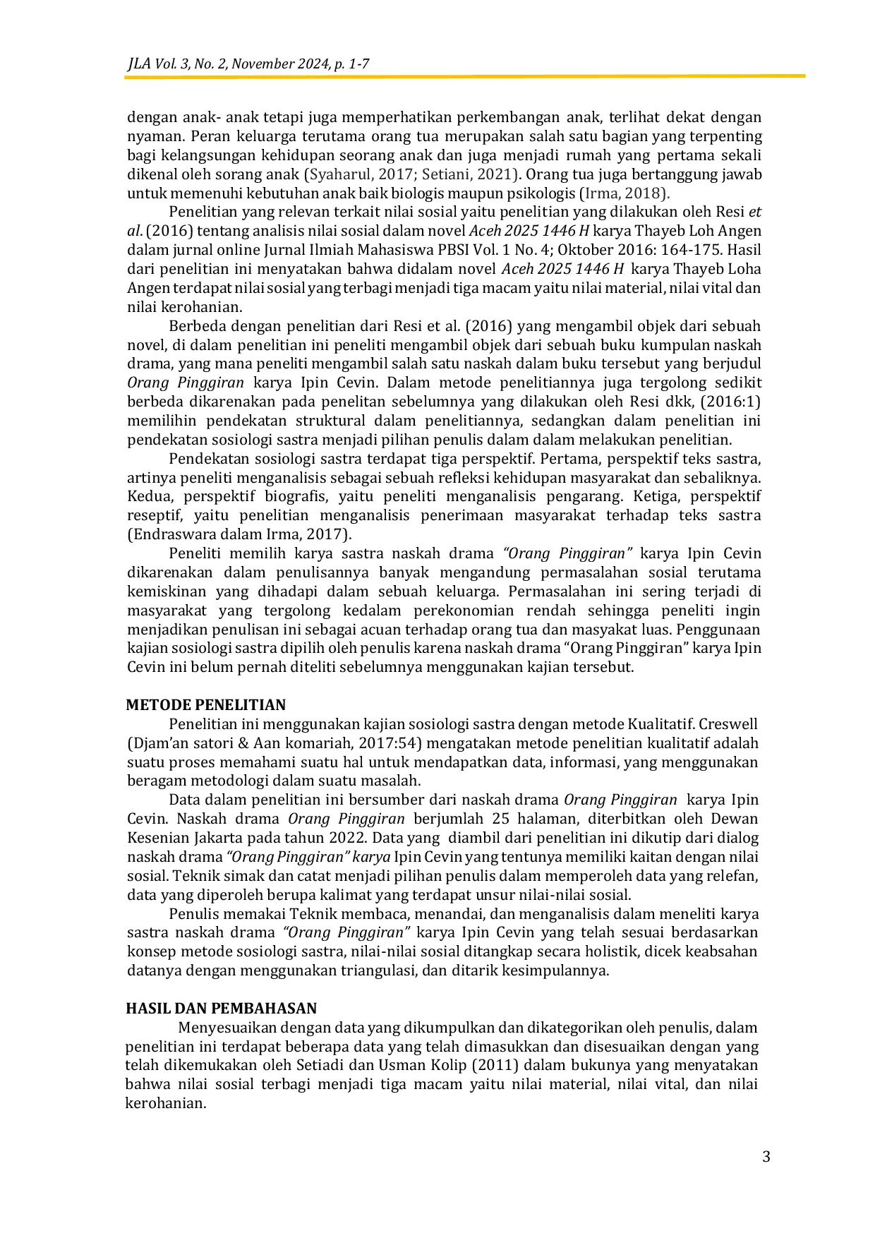 JURIS Nilai Sosial Naskah Drama Orang Pinggiran Karya Ipin Cevin Kajian Sosiologi Sastra