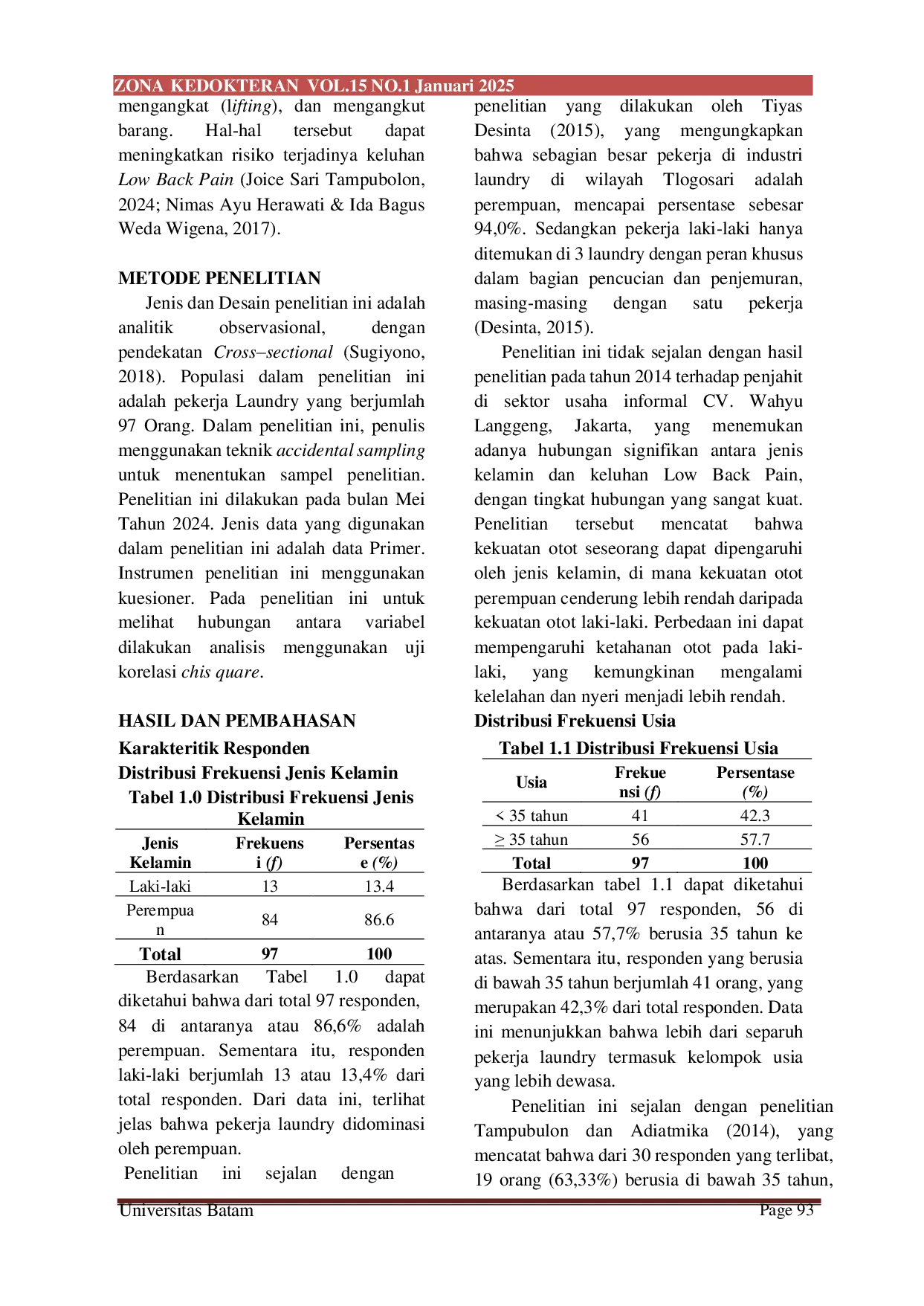 JURIS Faktor Faktor Yang Mempengaruhi Kejadian Low Back Pain Pada Pekerja Laundry