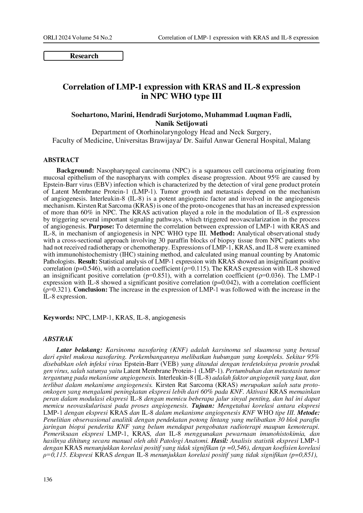 JURIS Korelasi Ekspresi LMP 1 dengan KRAS dan IL 8 pada KNF WHO tipe III