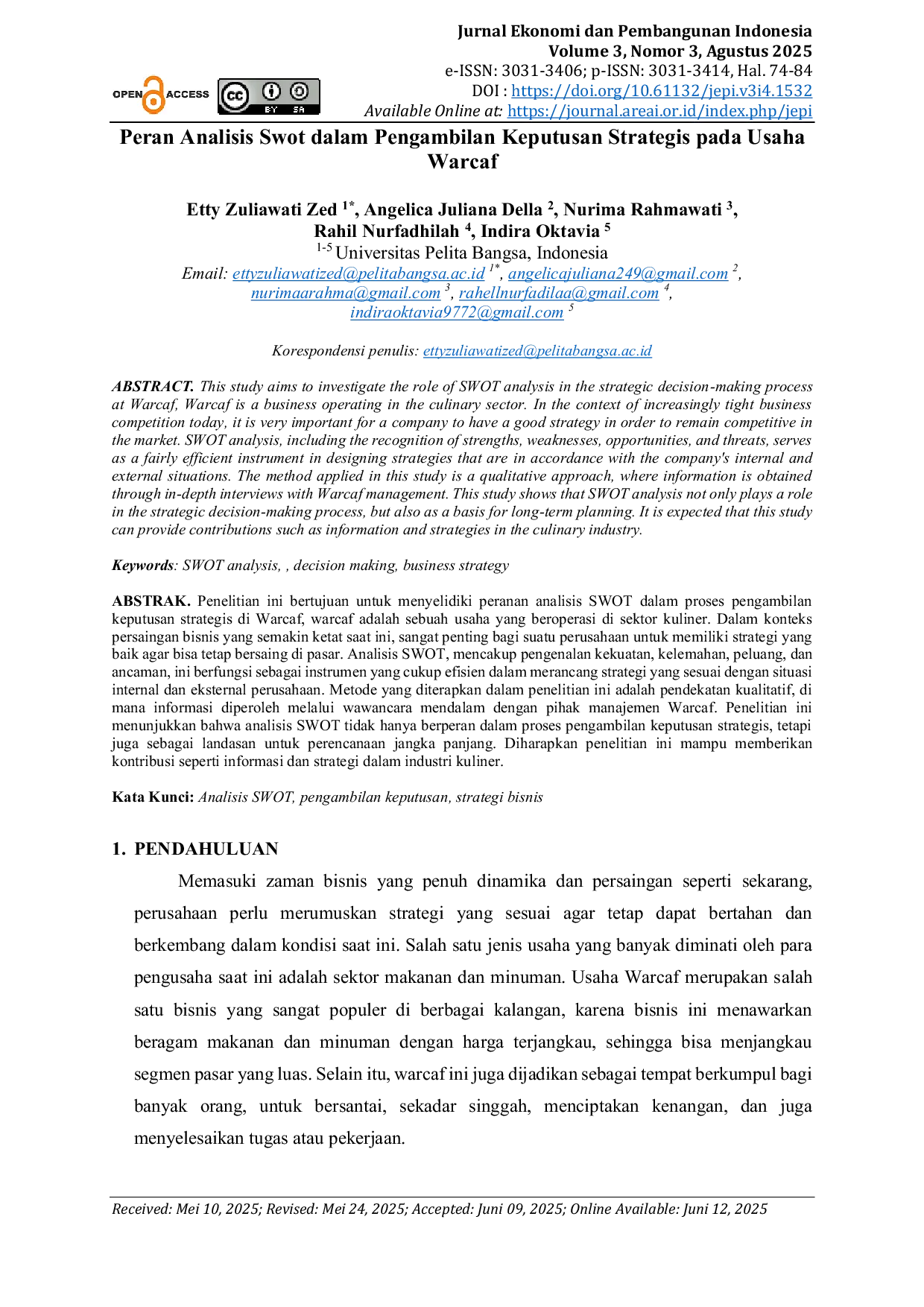 JURIS Peran Analisis Swot dalam Pengambilan Keputusan Strategis pada Usaha Warcaf