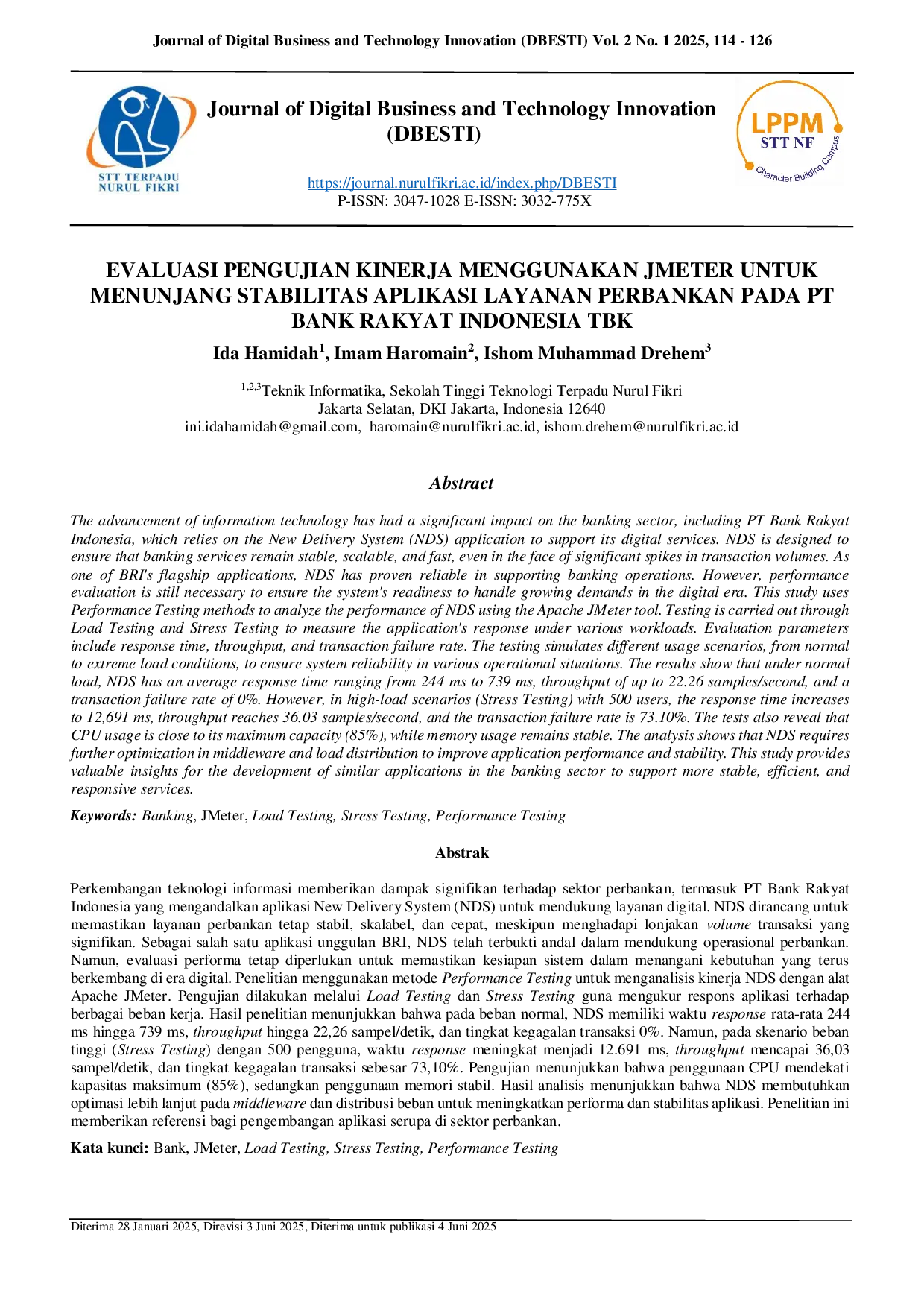 JURIS Evaluasi Pengujian Kinerja Menggunakan JMeter untuk Menunjang Stabilitas Aplikasi Layanan Perbankan pada PT Bank Rakyat Indonesia Tbk