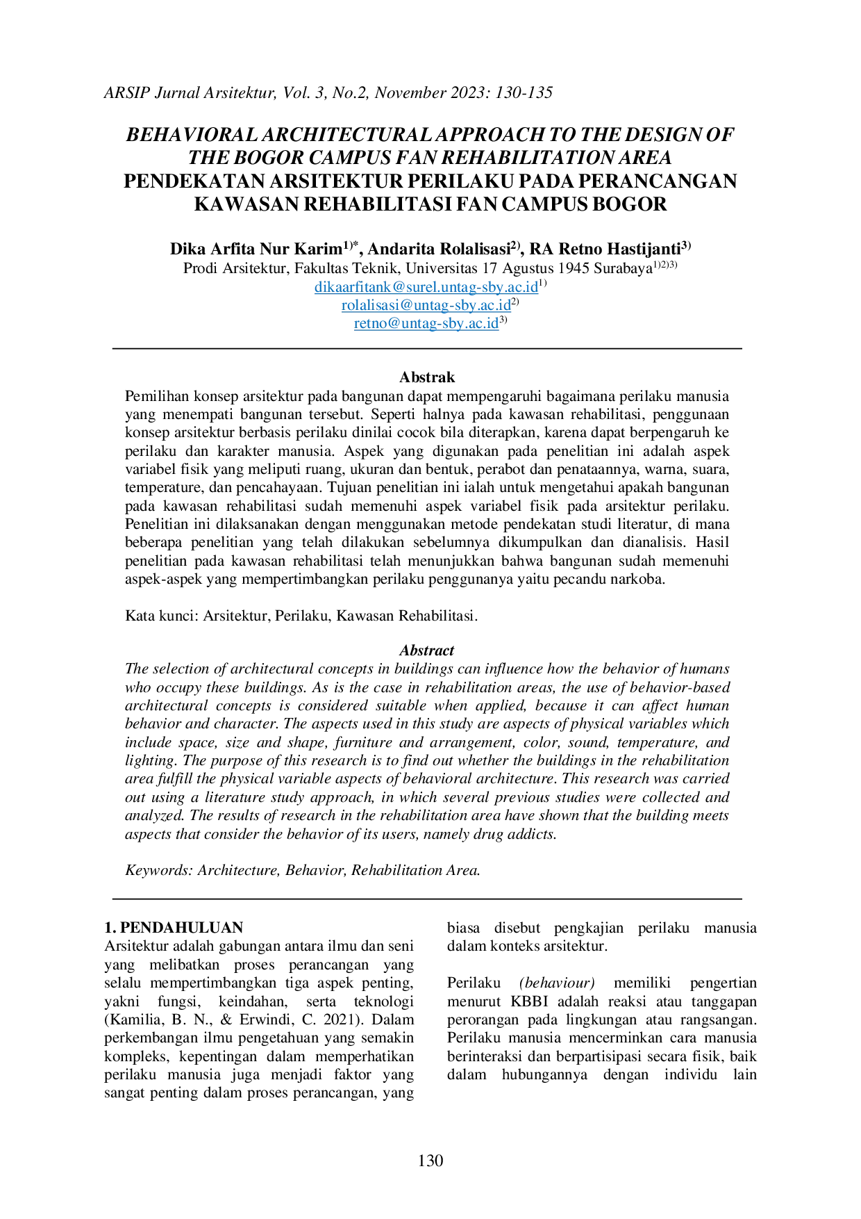juris Pendekatan Arsitektur Perilaku Pada Perancangan Kawasan Rehabilitasi Fan Campus Bogor