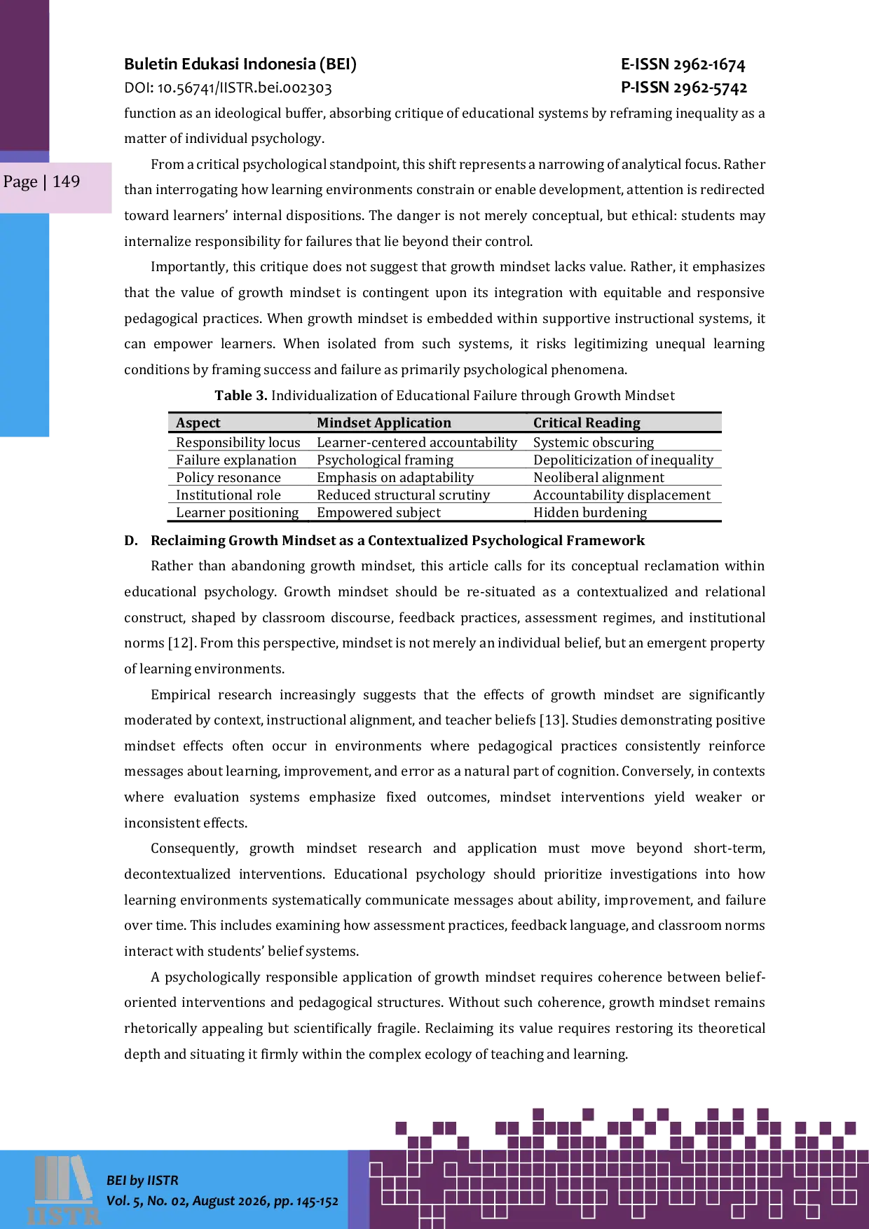 JURIS Growth Mindset in Educational Psychology Between Conceptual Promise and Pedagogical Misuse