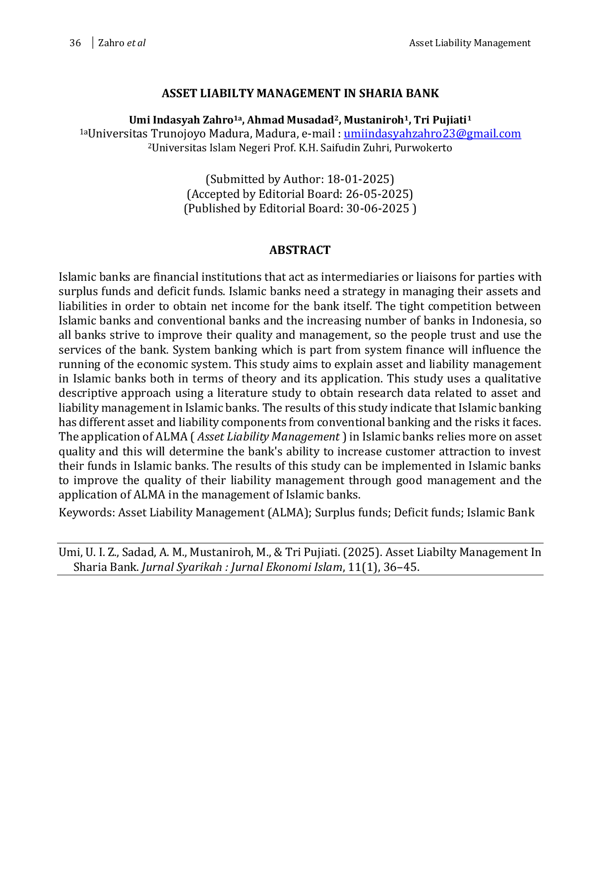 JURIS Asset Liability Management In Sharia Bank