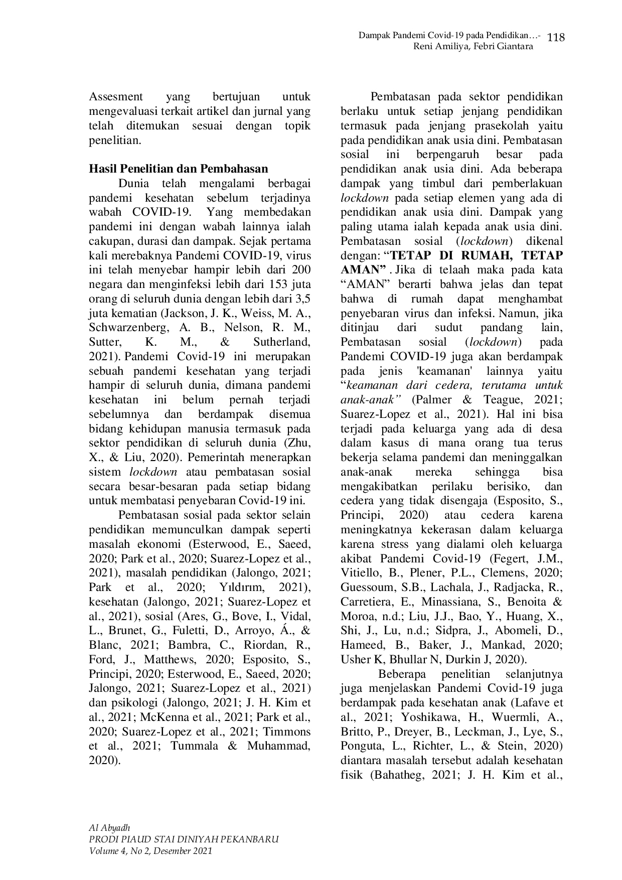 JURIS Dampak Pandemi Covid 19 pada Pendidikan Anak Usia Dini