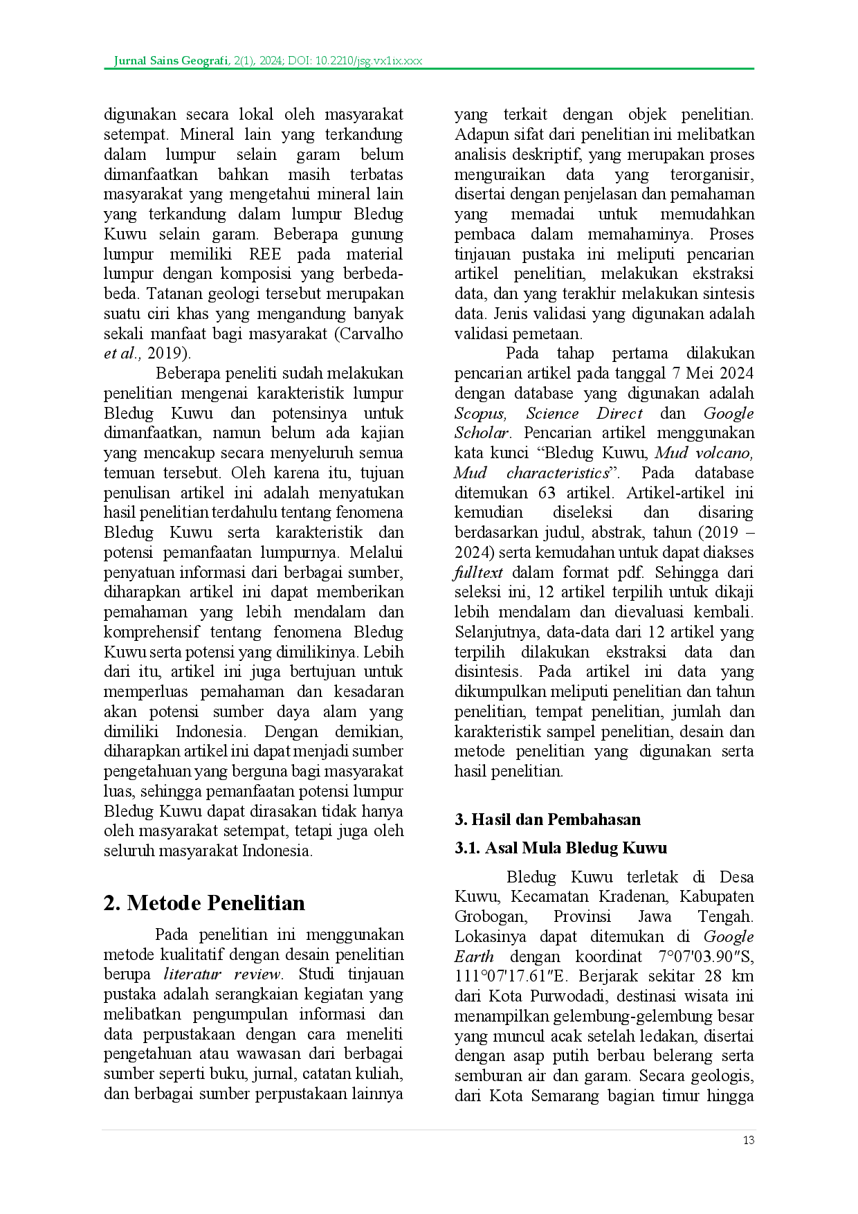 juris Kajian Literatur Analisis Fenomena Gunung Lumpur Beserta Karakteristik Lumpur di Bledug Kuwu Jawa Tengah
