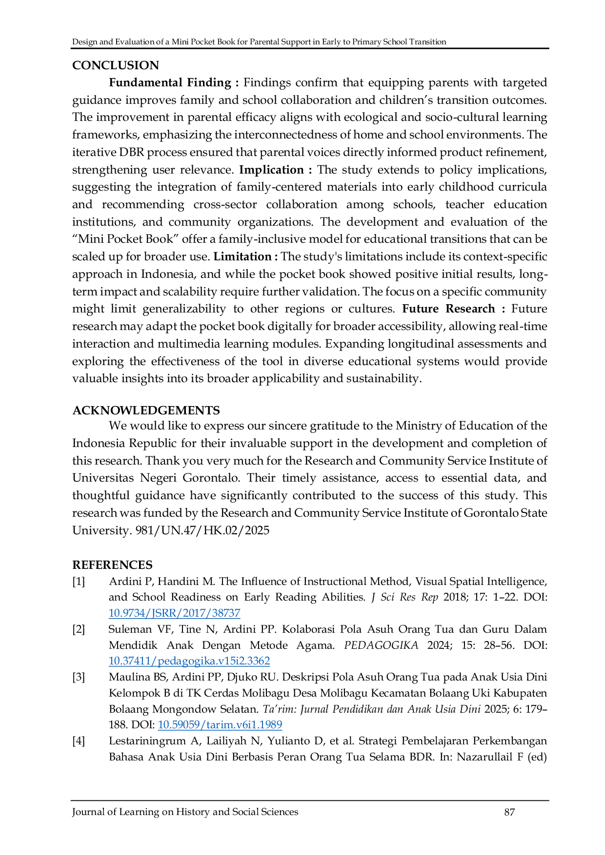 JURIS Design and Evaluation of a Mini Pocket Book for Parental Support in Early to Primary School Transition