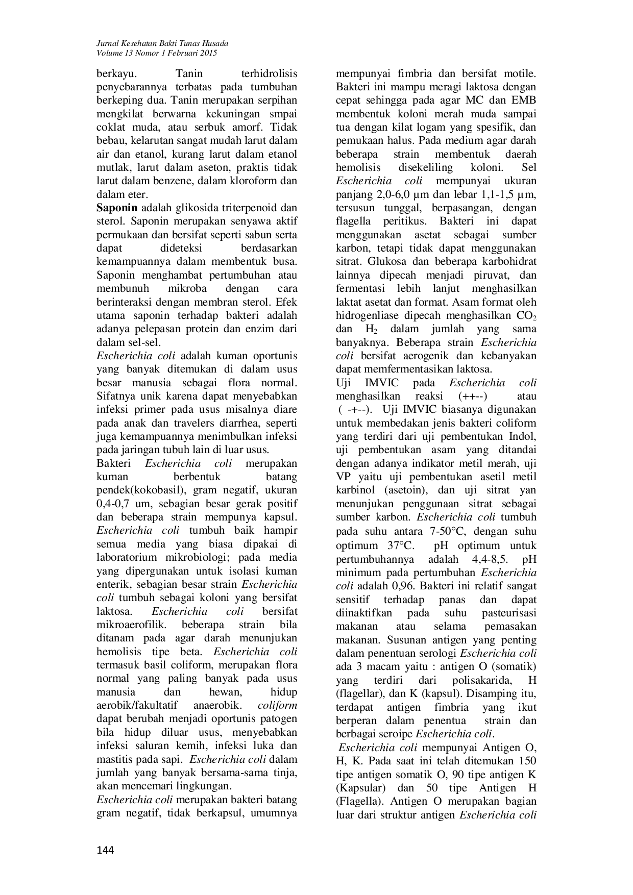 JURIS DAYA HAMBAT INFUSUM DAUN SEMBUNG Blumea balsamifera TERHADAP PERTUMBUHAN BAKTERI Escherichia coli DENGAN METODE DIFUSI CAKRAM