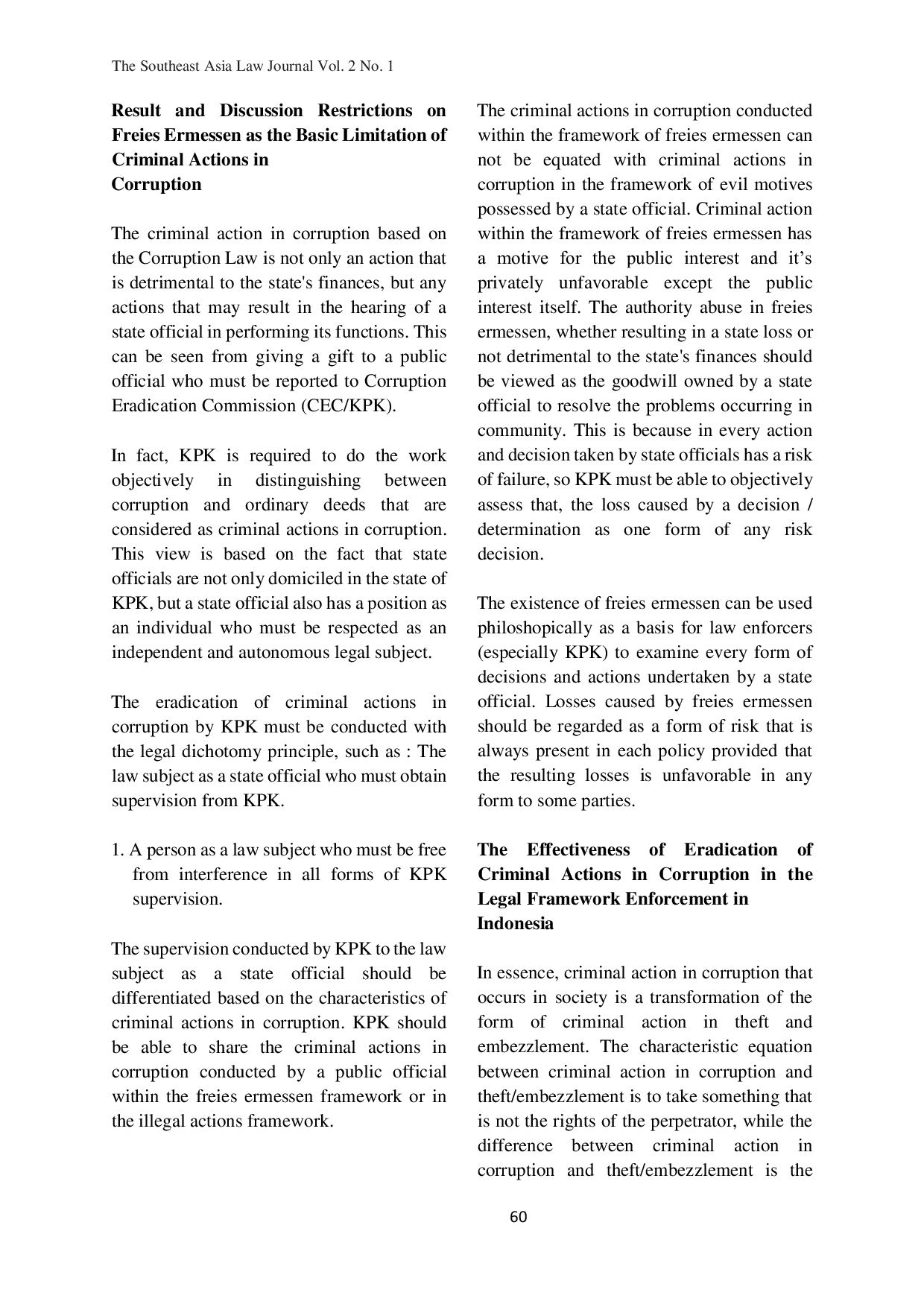 JURIS Determining Criminal Actions in Corruption The characteristics of Freies Ermessen Principles