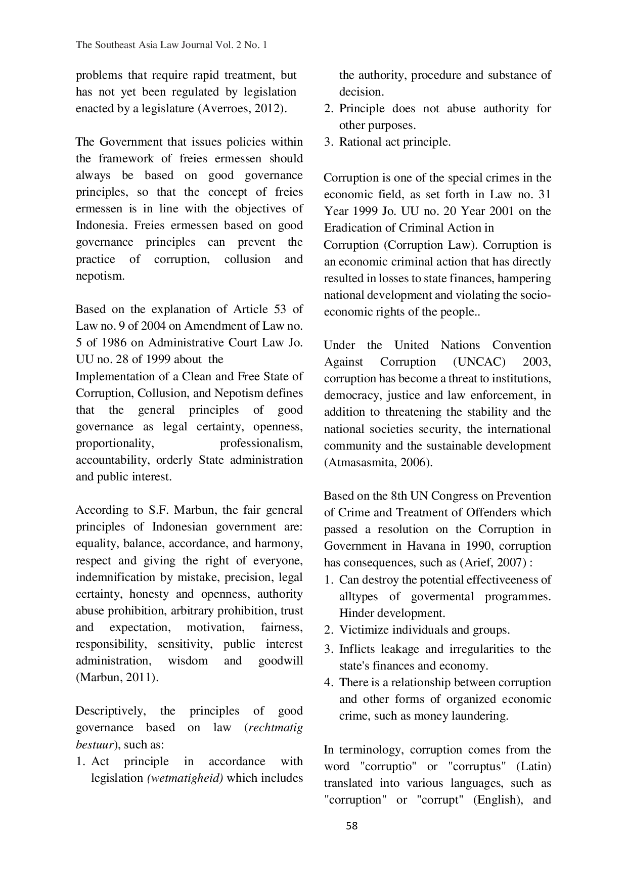 JURIS Determining Criminal Actions in Corruption The characteristics of Freies Ermessen Principles