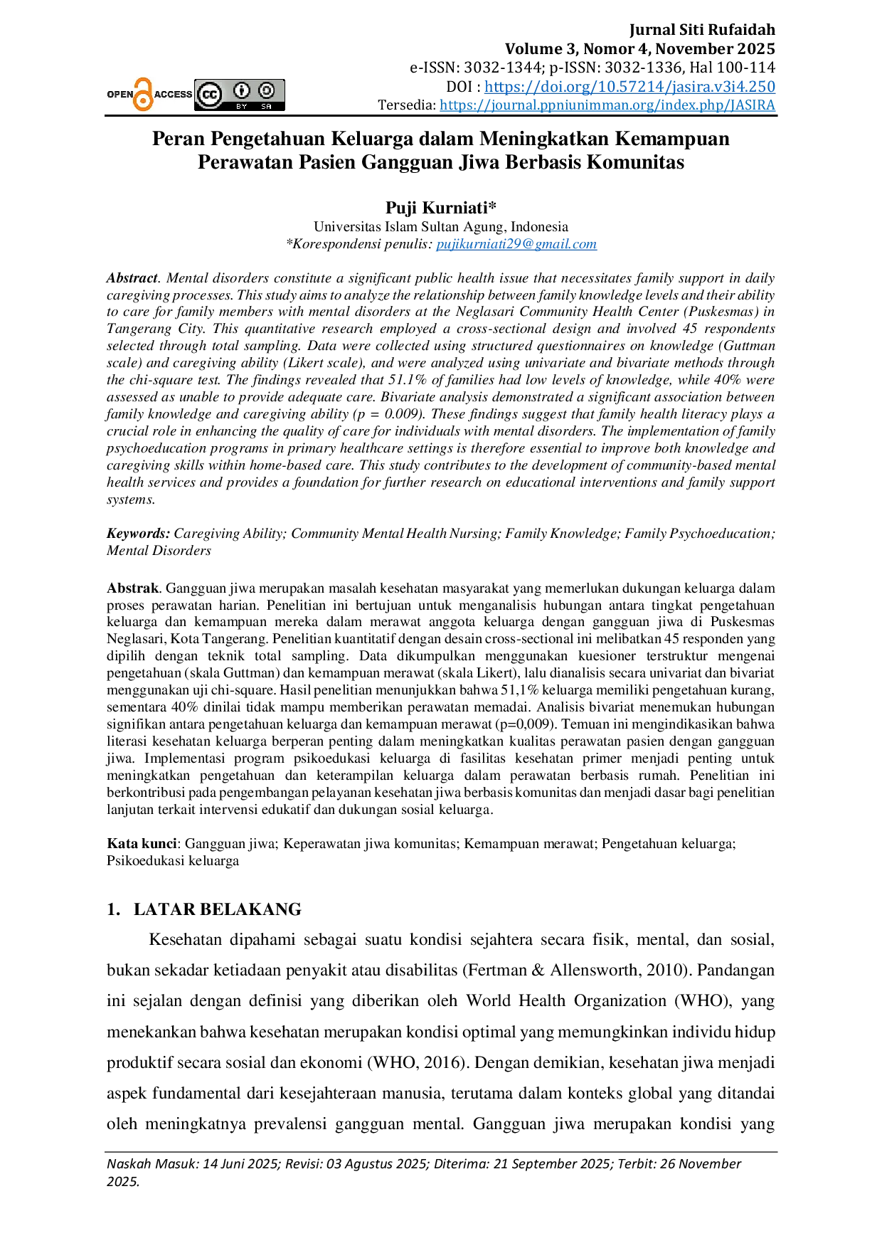 JURIS Peran Pengetahuan Keluarga dalam Meningkatkan Kemampuan Perawatan Pasien Gangguan Jiwa Berbasis Komunitas