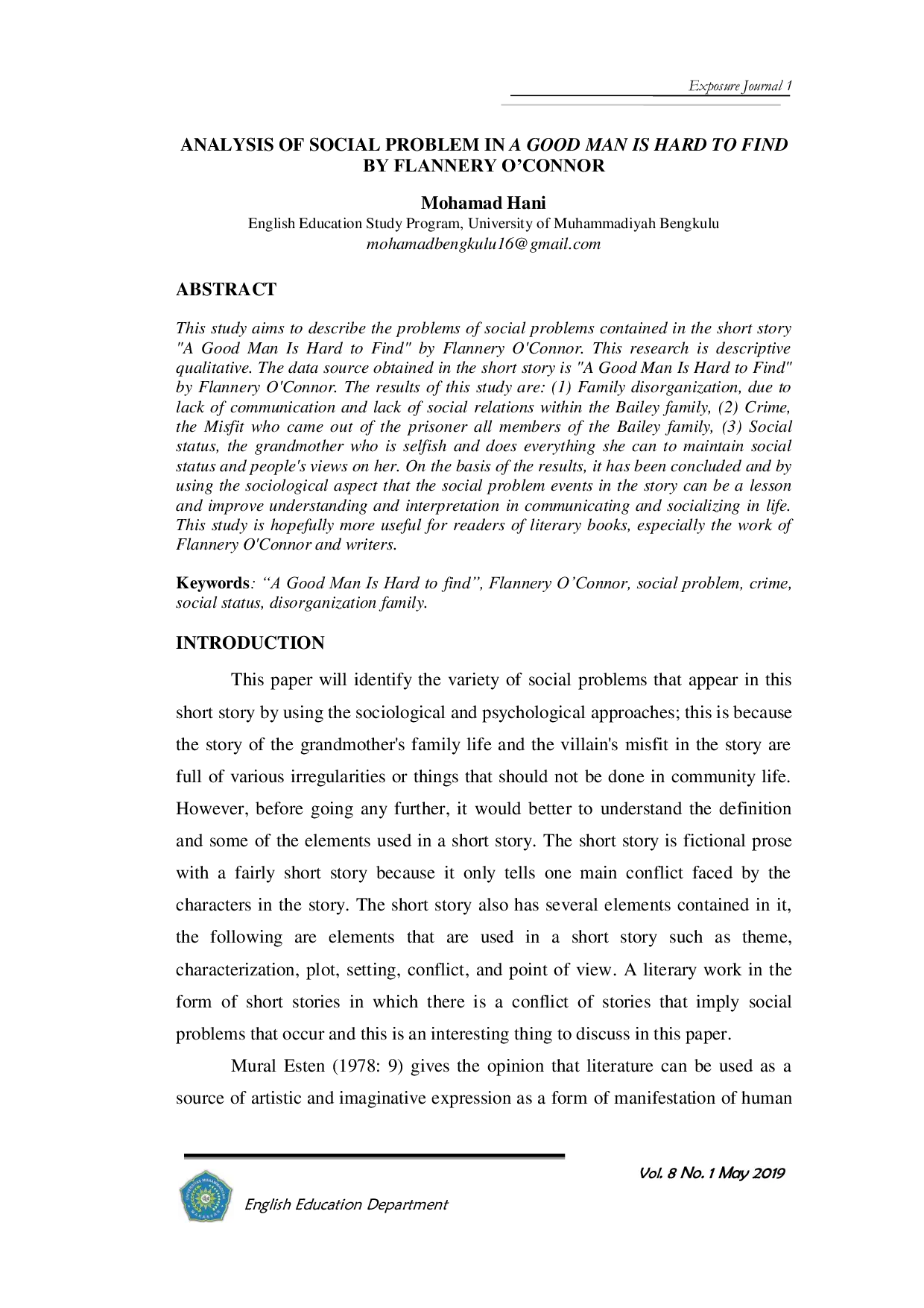JURIS Analysis of Social Problem in a Good Man is Hard to Find