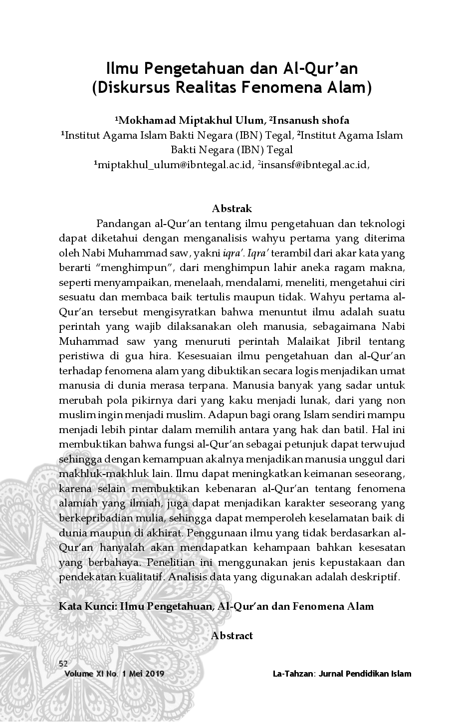 juris Ilmu Pengetahuan dan Al Qur an Diskursus Realitas Fenomena Alam