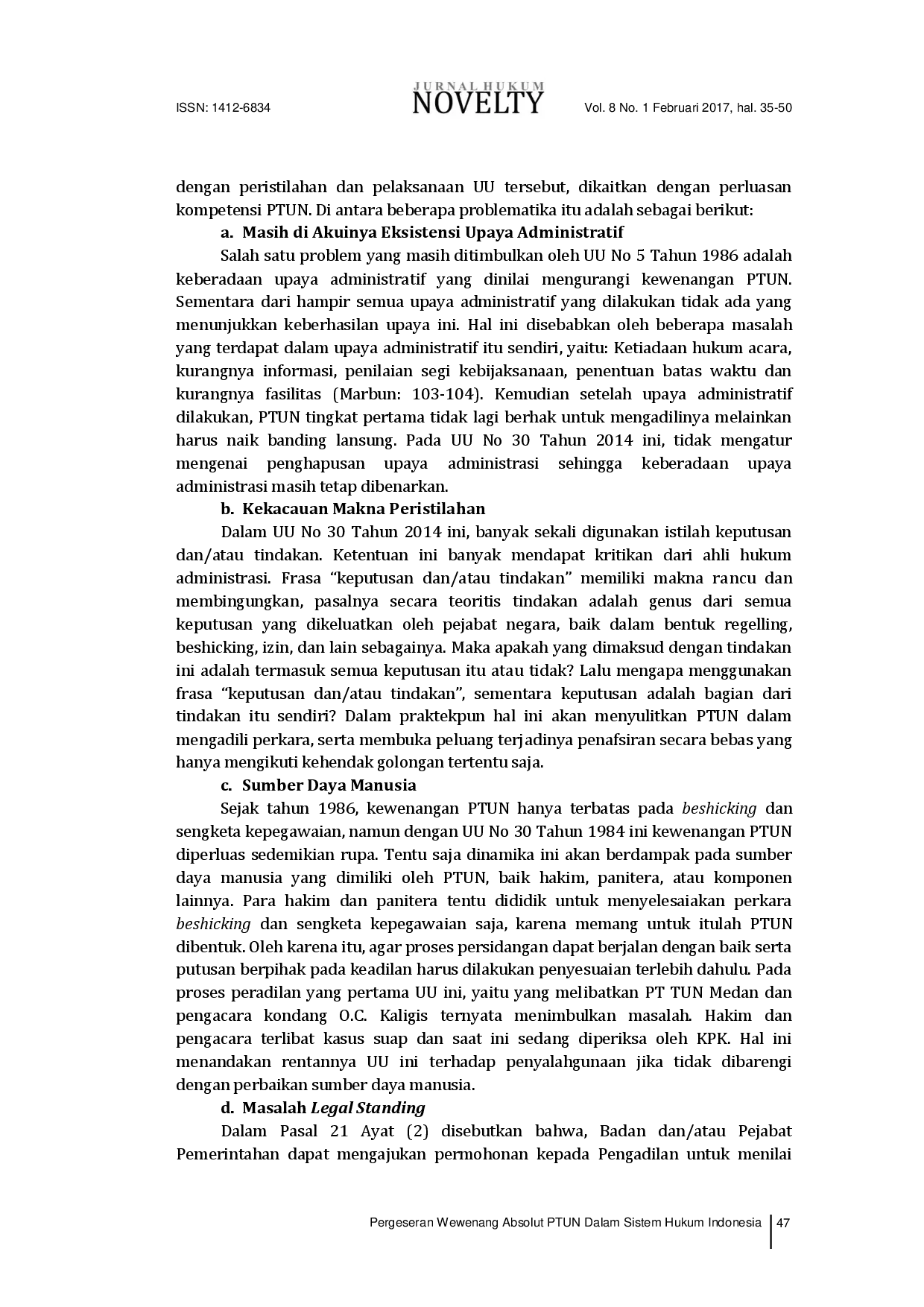 juris Pergeseran Kompetensi Absolut PTUN Dalam Sistem Hukum Indonesia