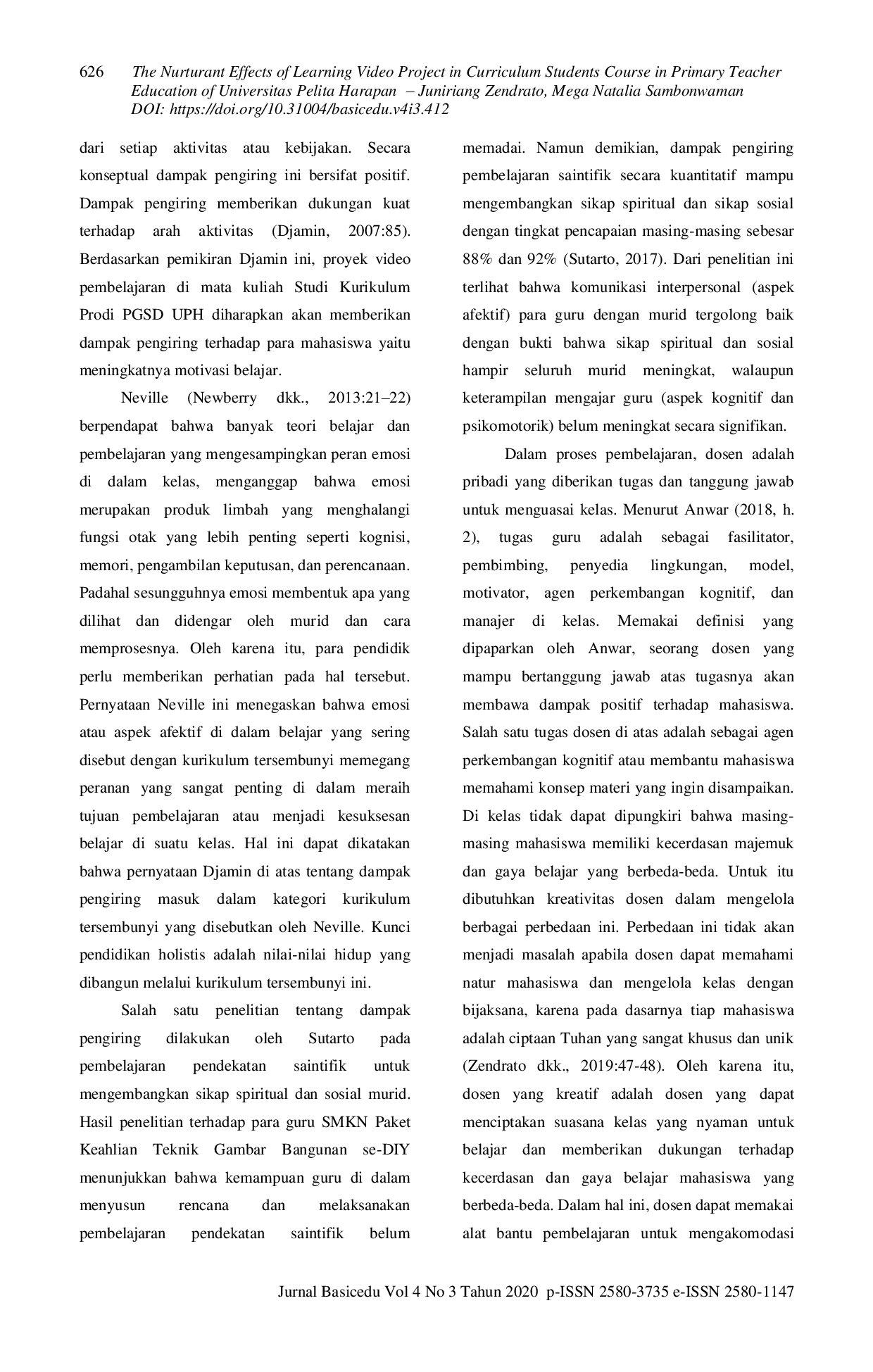 JURIS Dampak Pengiring Proyek Video Pembelajaran Pada Matakuliah Studi Kurikulum di Program Studi Pendidikan Guru Sekolah Dasar Universitas Pelita Harapan