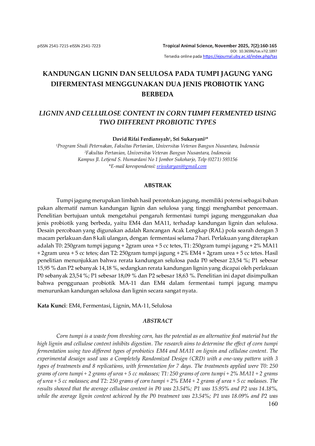 JURIS Kandungan Lignin dan Selulosa pada Tumpi Jagung yang Difermetasikan Menggunakan Dua Jenis Probiotik yang Berbeda
