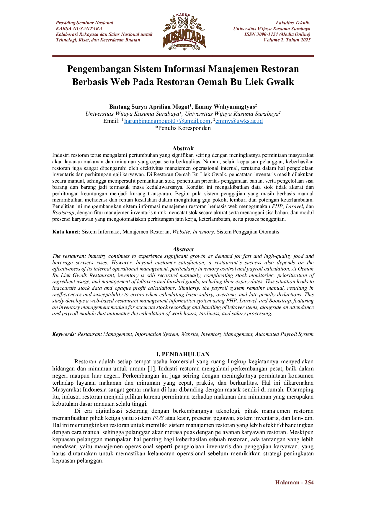 JURIS Pengembangan Sistem Informasi Manajemen Restoran Berbasis Web Pada Restoran Oemah Bu Liek Gwalk