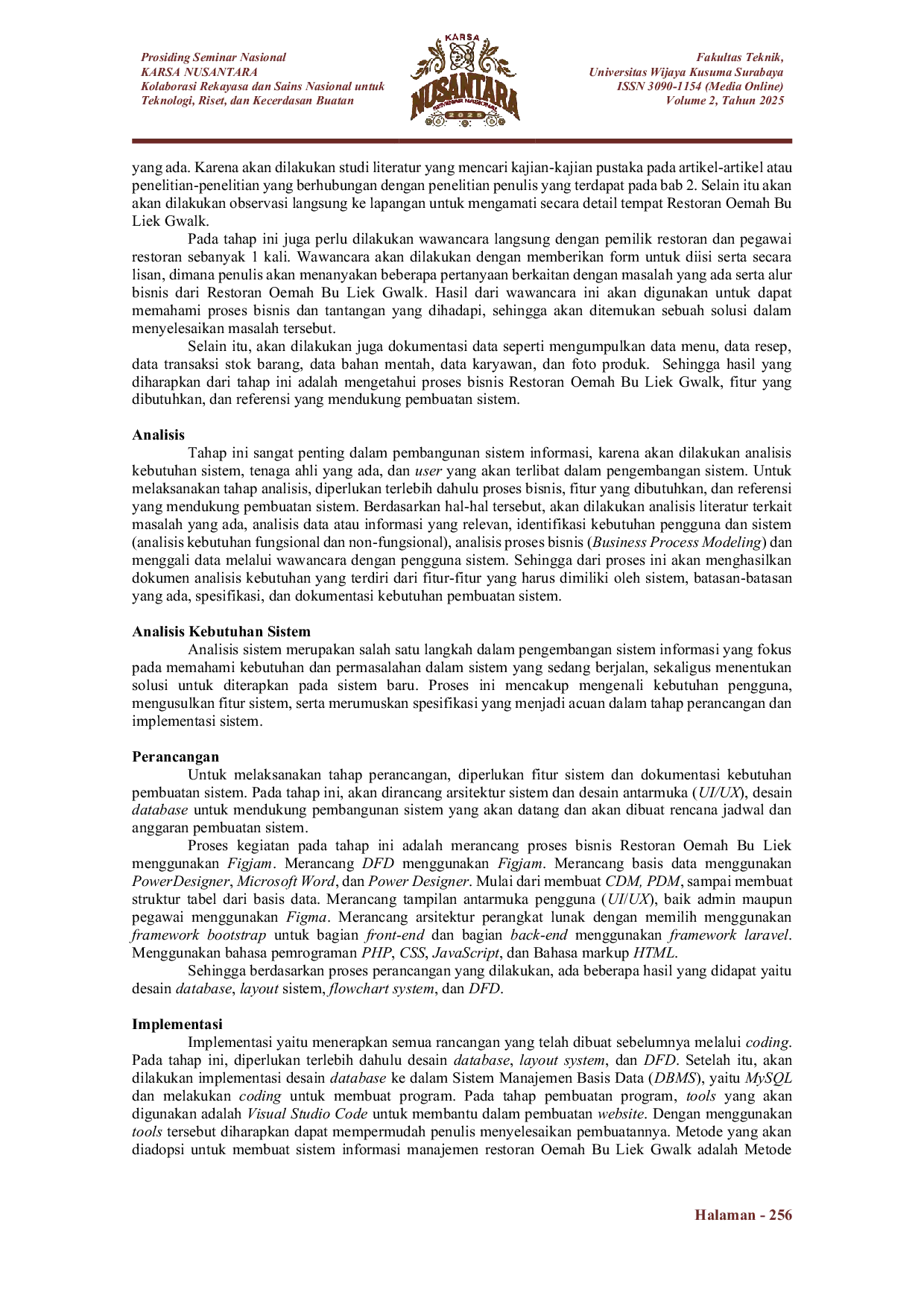 JURIS Pengembangan Sistem Informasi Manajemen Restoran Berbasis Web Pada Restoran Oemah Bu Liek Gwalk