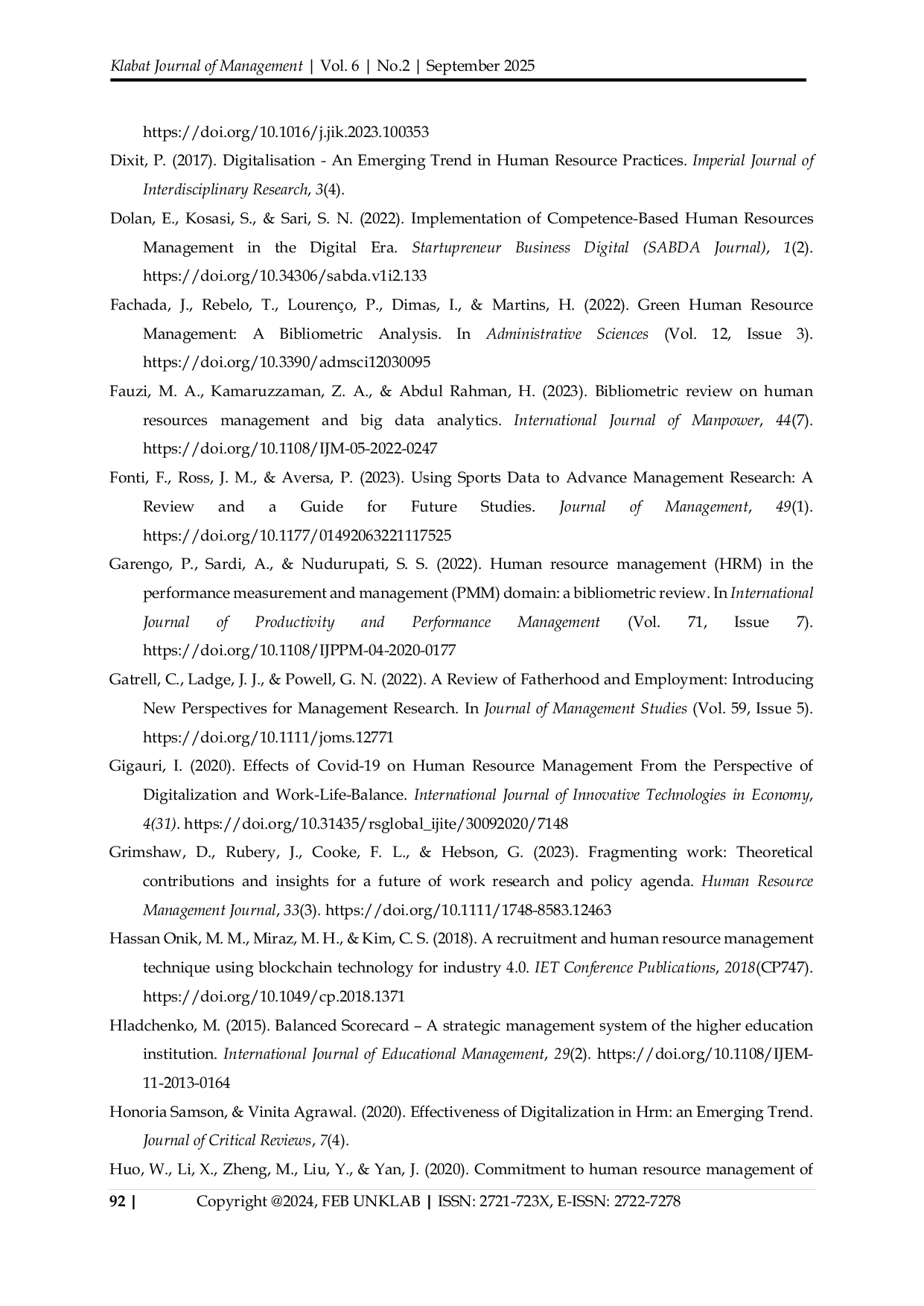 JURIS Systematic Bibliometric Analysis Digital Human Resource Management Studies for Future Research