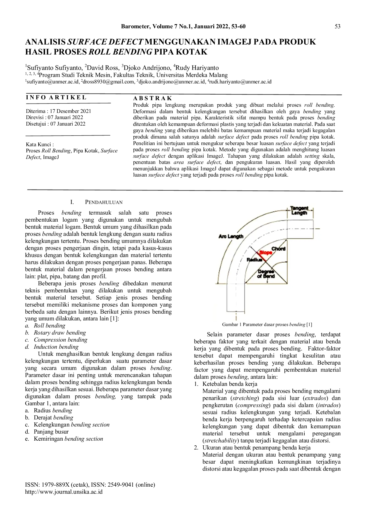 JURIS Analisis Surface Defect Menggunakan ImageJ Pada Produk Hasil Proses Roll Bending Pipa Kotak