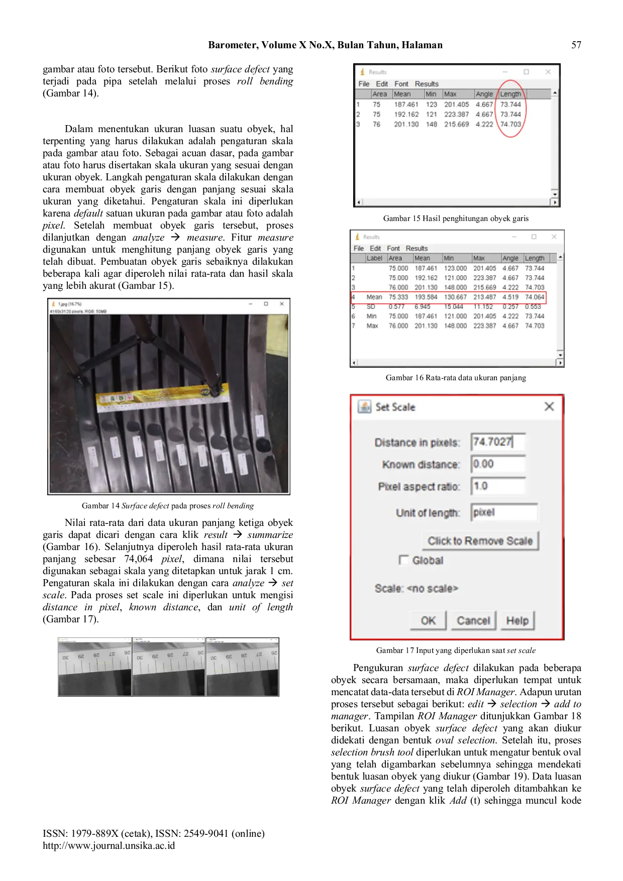 JURIS Analisis Surface Defect Menggunakan ImageJ Pada Produk Hasil Proses Roll Bending Pipa Kotak