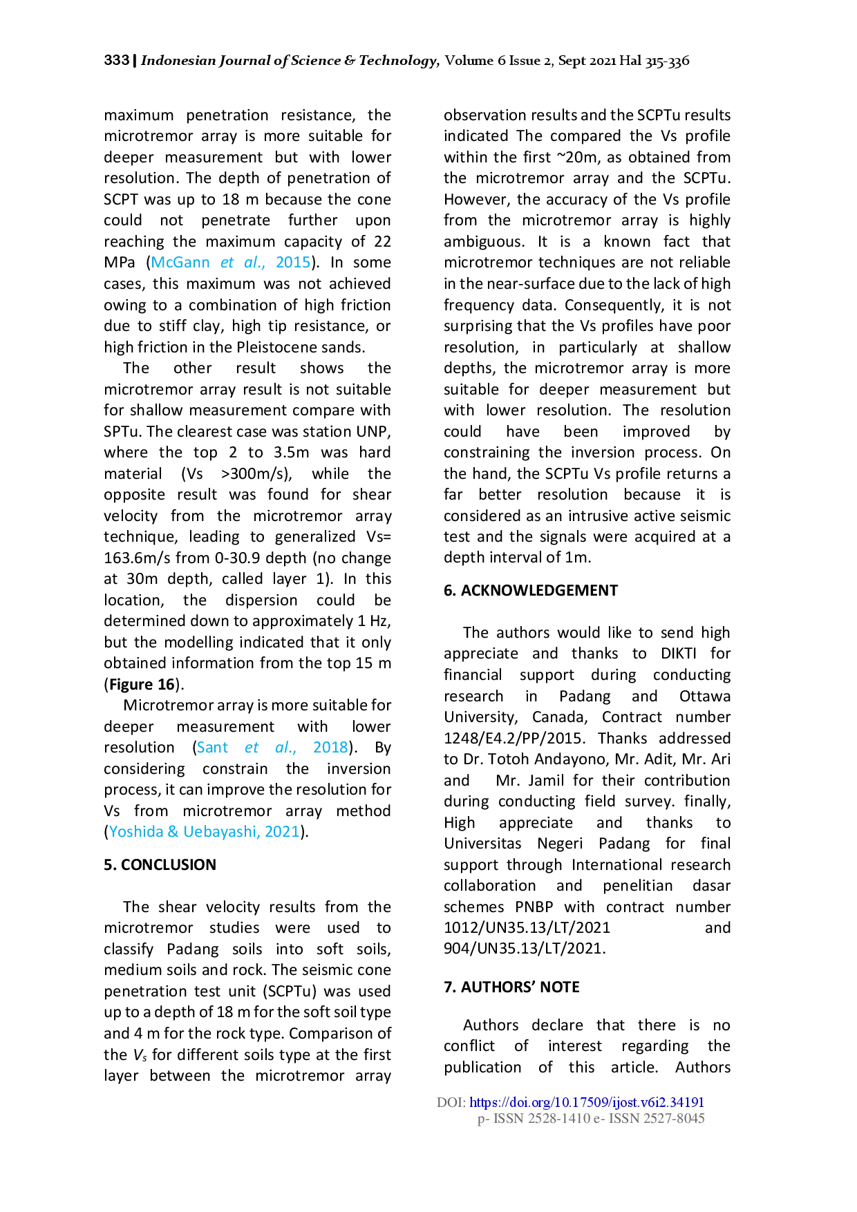 juris Relationship between Shear Velocities Recorded by Microtremor Observations and Seismic Cone Penetration Test Results