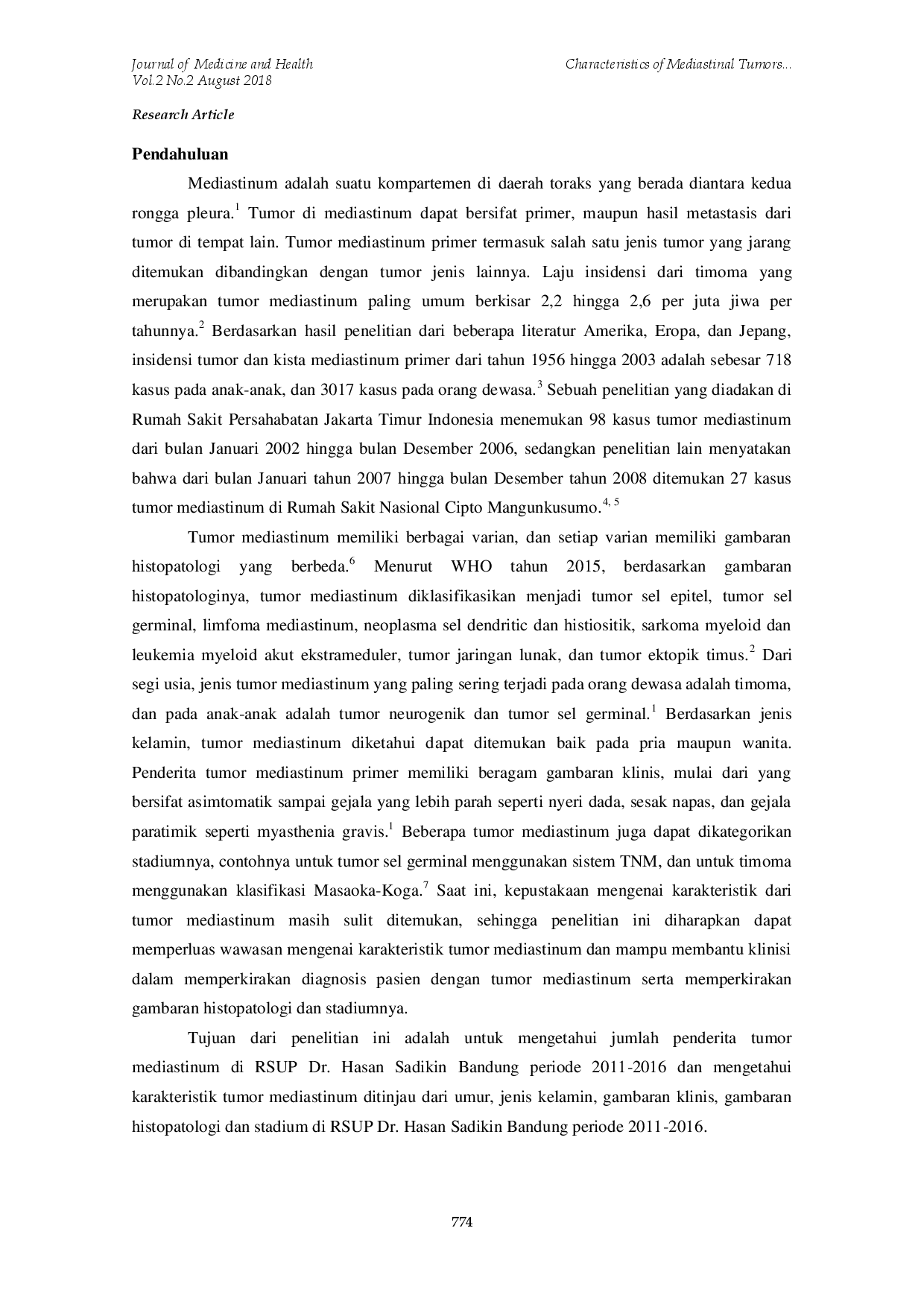 juris Characteristics of Mediastinal Tumors in Dr Hasan Sadikin General Hospital Periods of 2011 2016