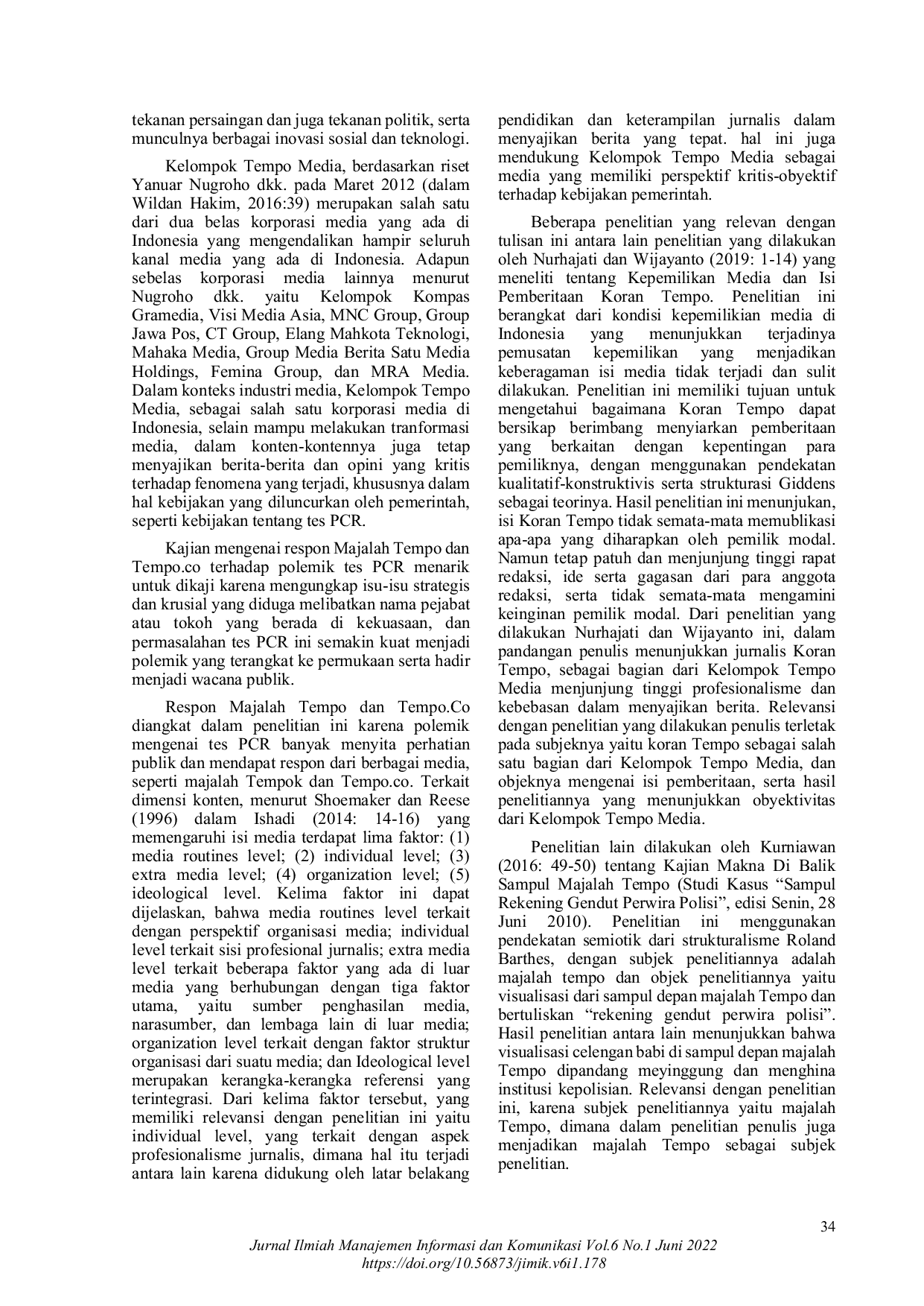 JURIS Respon Media Atas Polemik Tes PCR Tinjauan atas Konten Majalah Tempo dan Media Online Tempo co