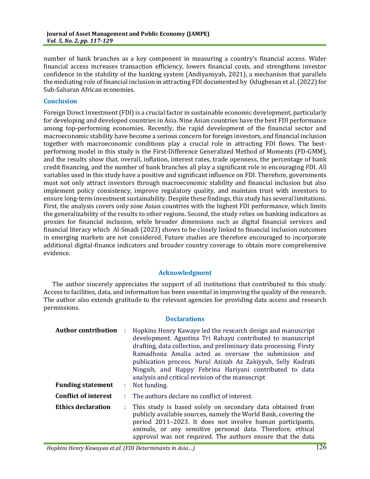 JURIS FDI Determinants in Asia Financial Inclusion and Macroeconomic Stability A First Difference GMM Approach